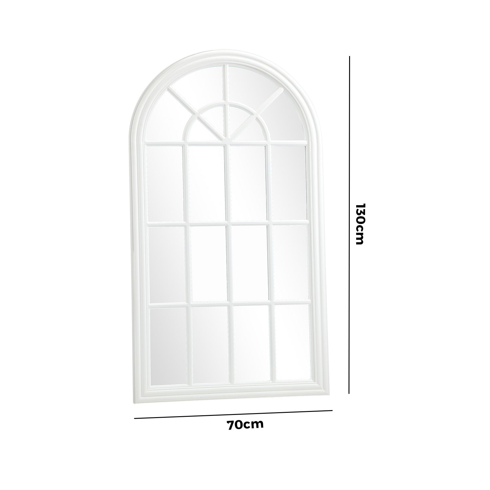 Oikiture Wooden Window Mirror Arched Wall Mirrors Decor 130x70cm White - Sunyee