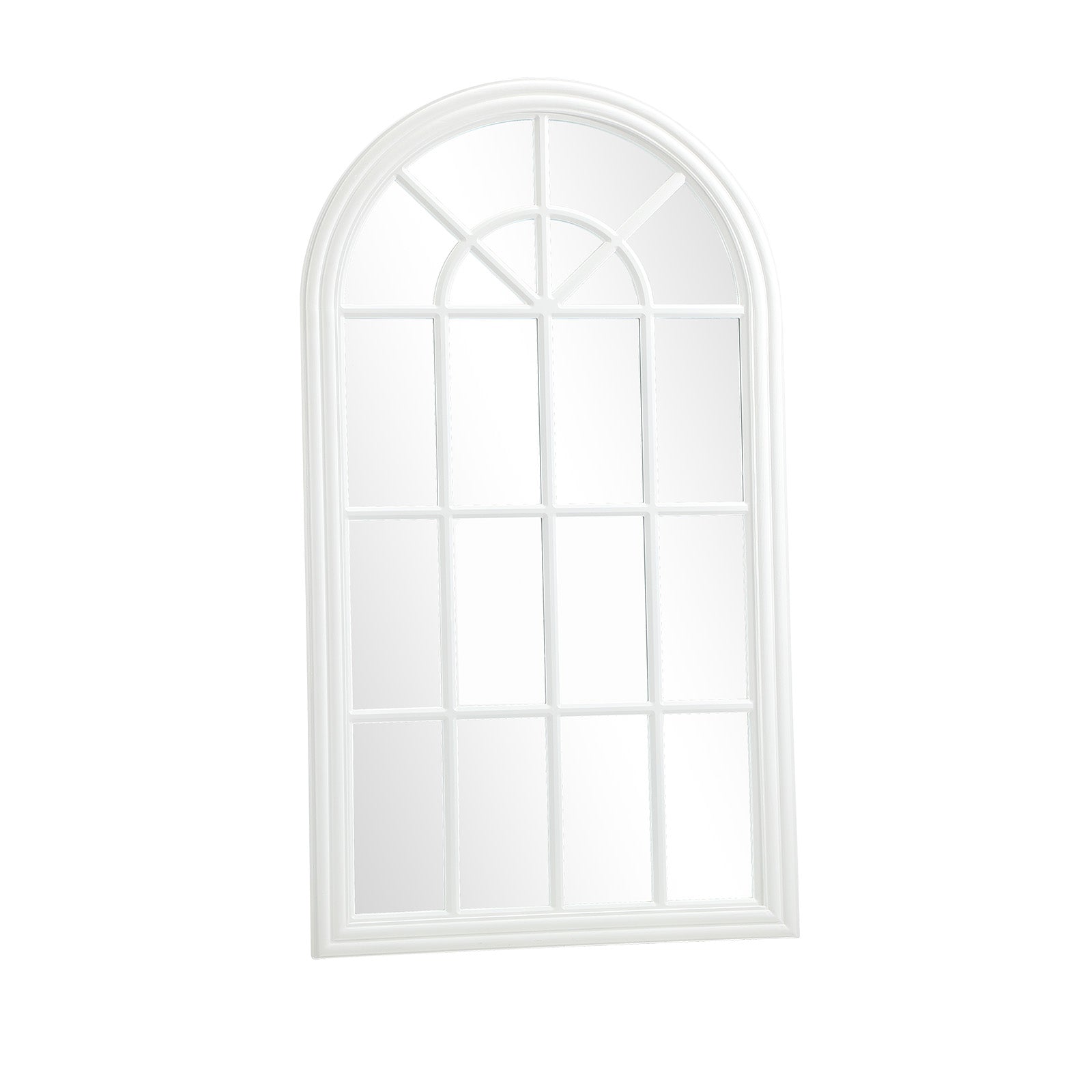 Oikiture Wooden Window Mirror Arched Wall Mirrors Decor 130x70cm White - Sunyee