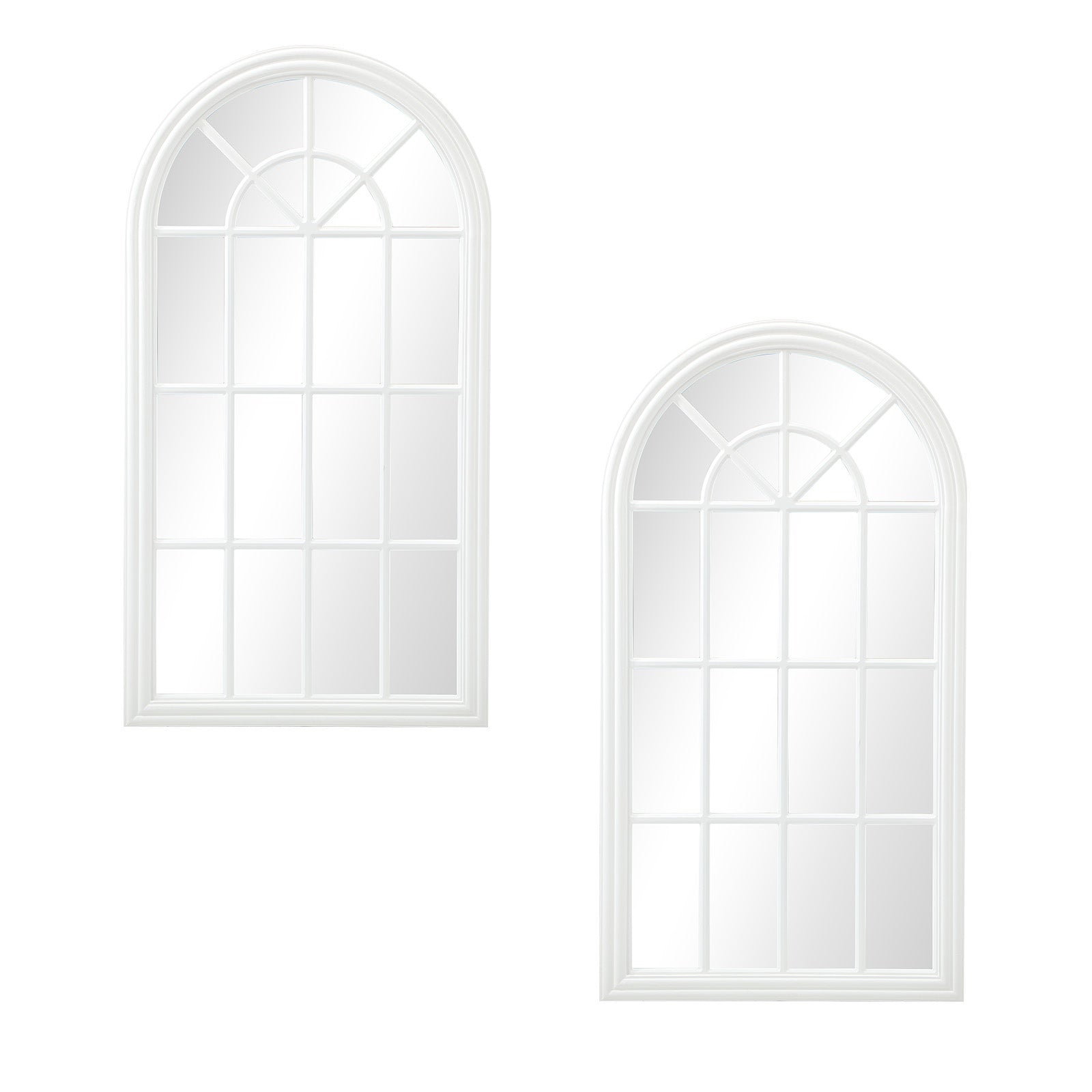Oikiture 2PC Window Mirror Arched Wall Mirrors Decor 76x51cm Wooden White - Sunyee
