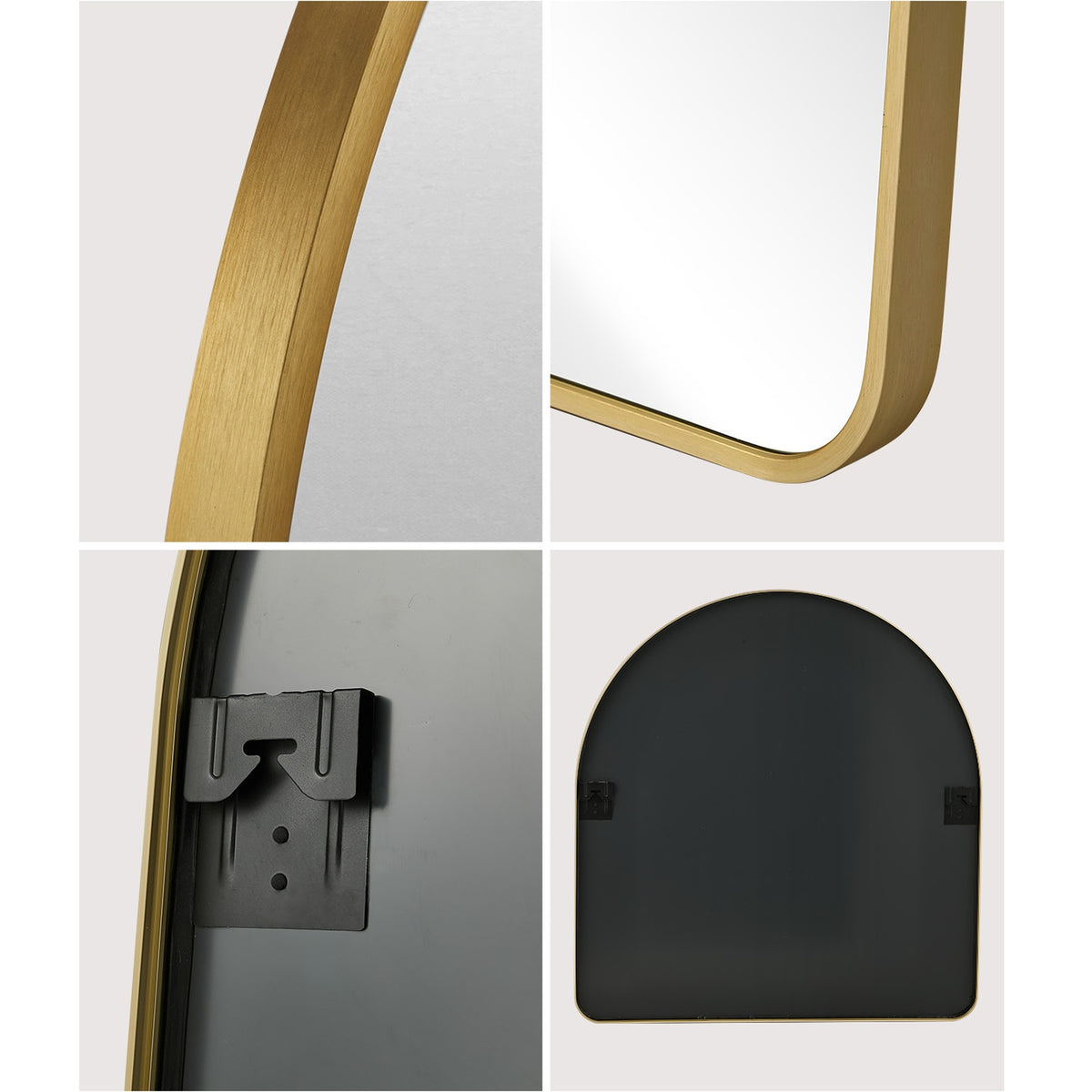 Oikiture Arched Wall Mirror Vanity Makeup Aluminium Frame 100x100cm Gold