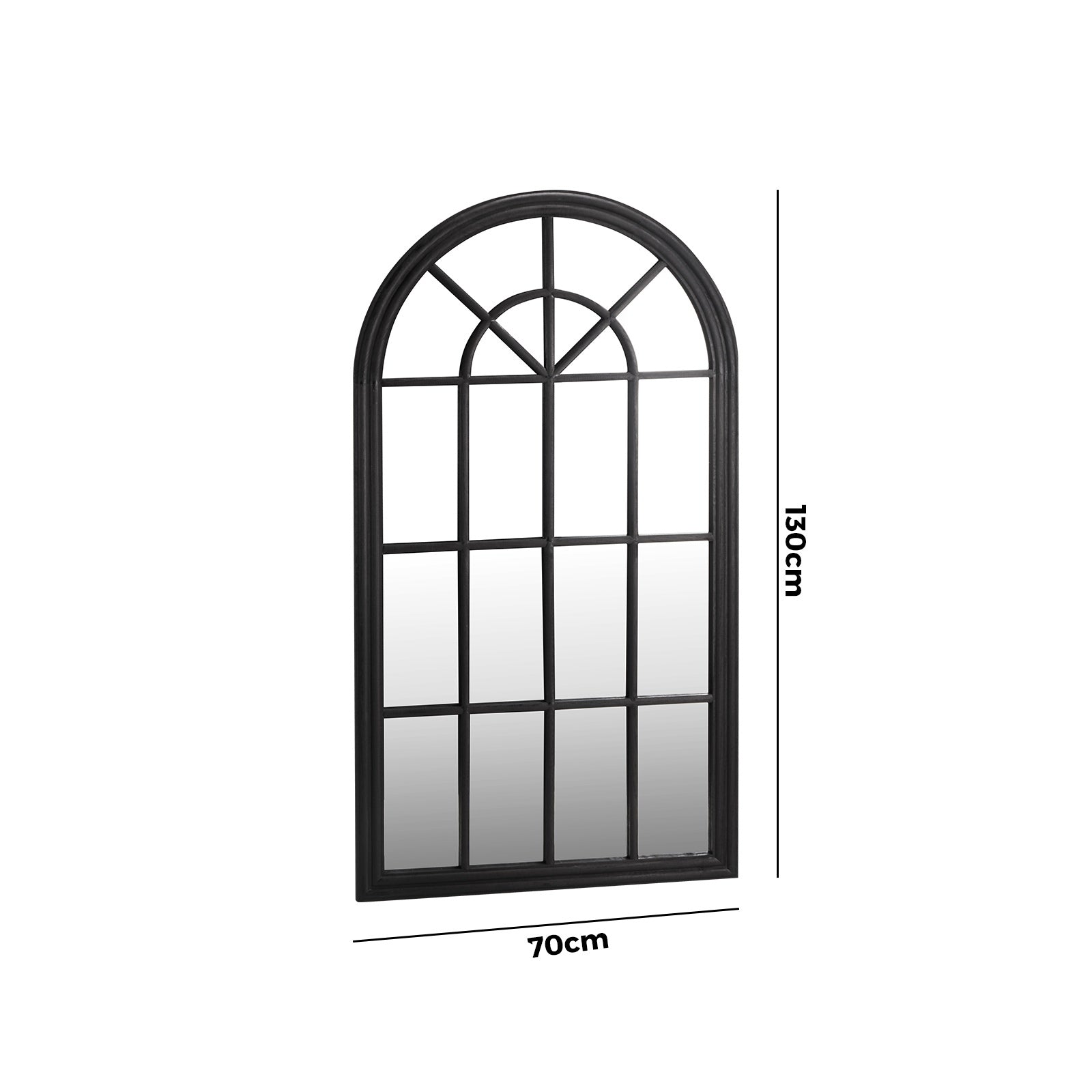 Oikiture Wooden Window Mirror Arched Wall Mirrors Decor 130x70cm Black - Sunyee