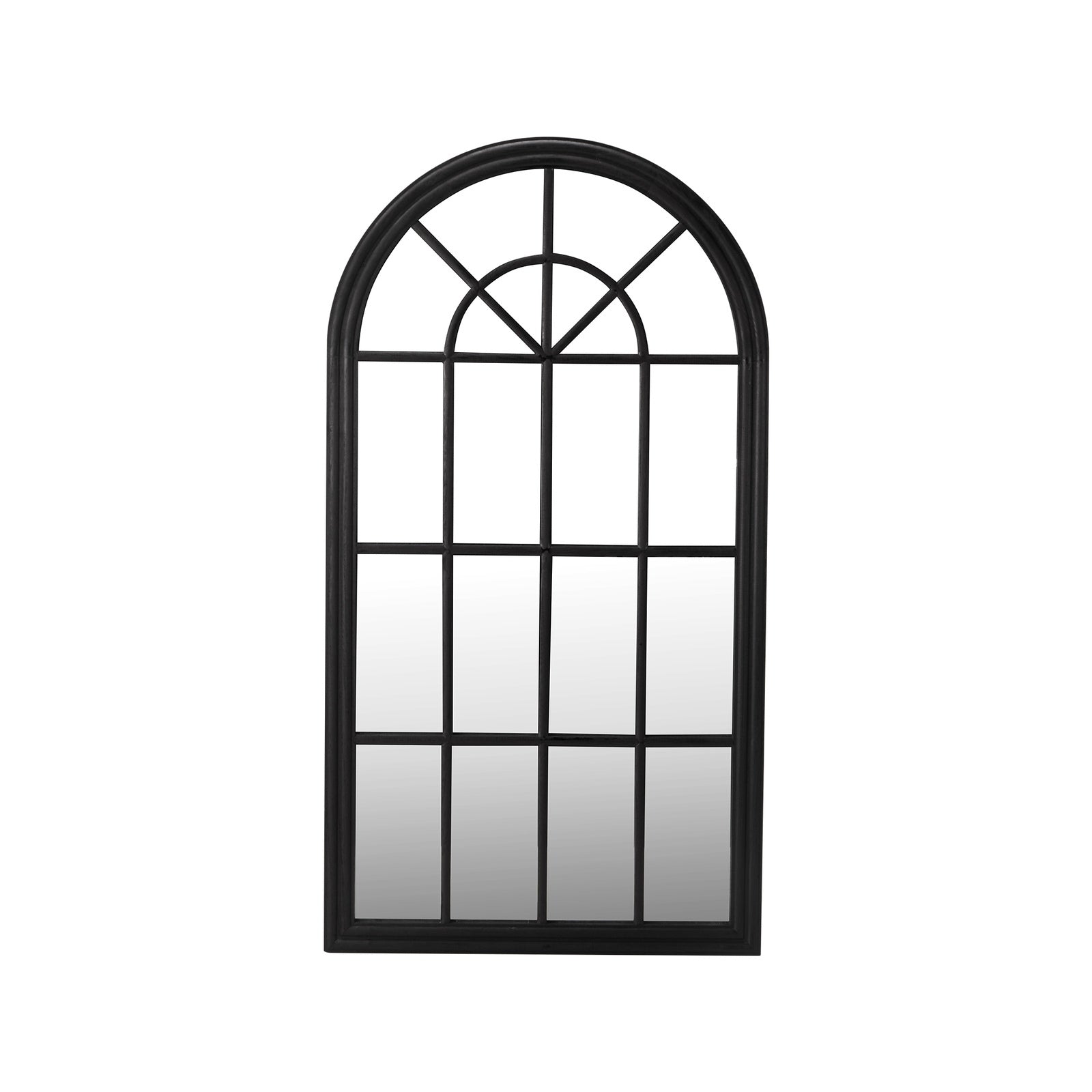 Oikiture Wooden Window Mirror Arched Wall Mirrors Decor 130x70cm Black - Sunyee