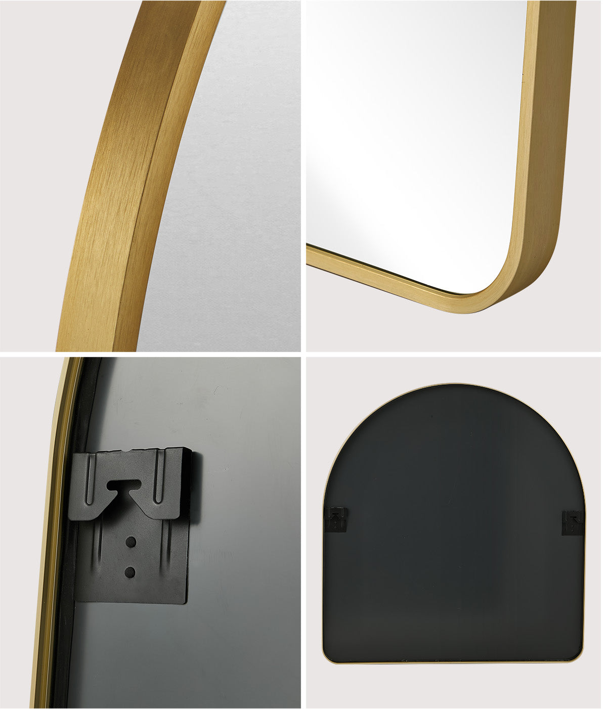 Oikiture Arched Wall Mirror Vanity Makeup Aluminium Frame 85x80cm Gold
