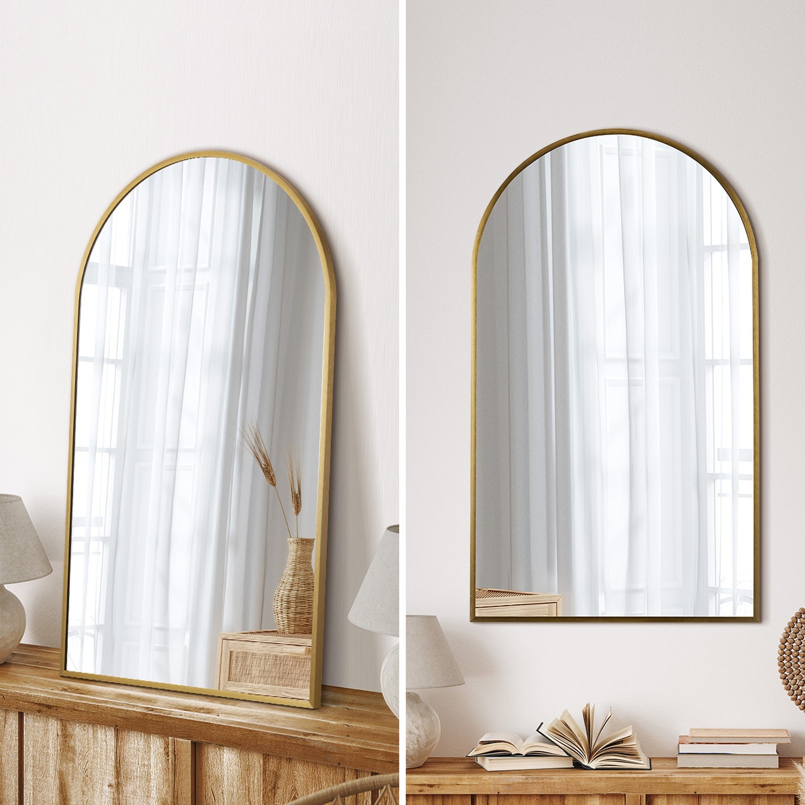 Oikiture Wall Mirrors 86x50cm Arched Makeup Mirror Bedroom Home Decor Gold - Sunyee
