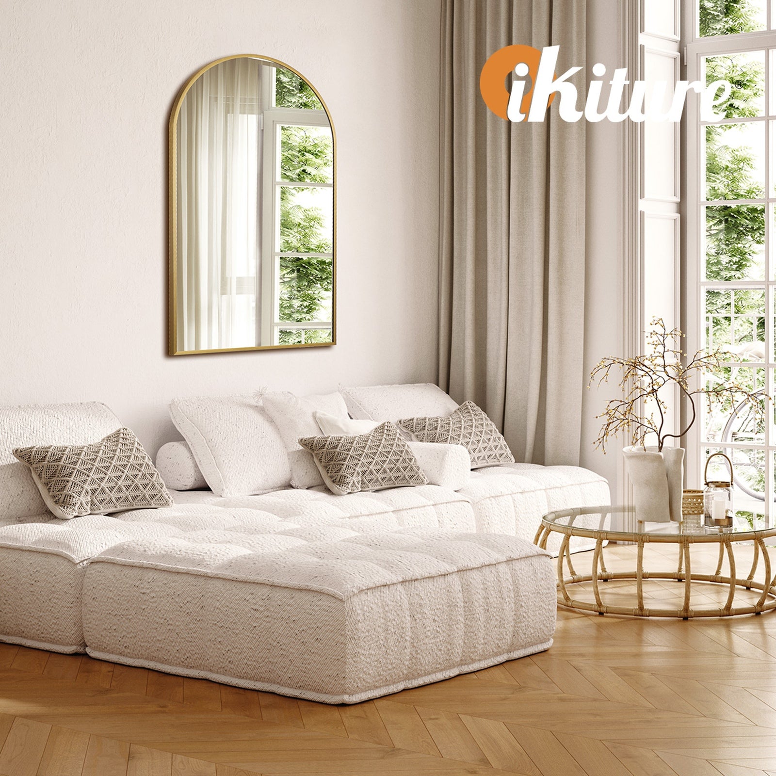 Oikiture Wall Mirrors 86x50cm Arched Makeup Mirror Bedroom Home Decor Gold - Sunyee