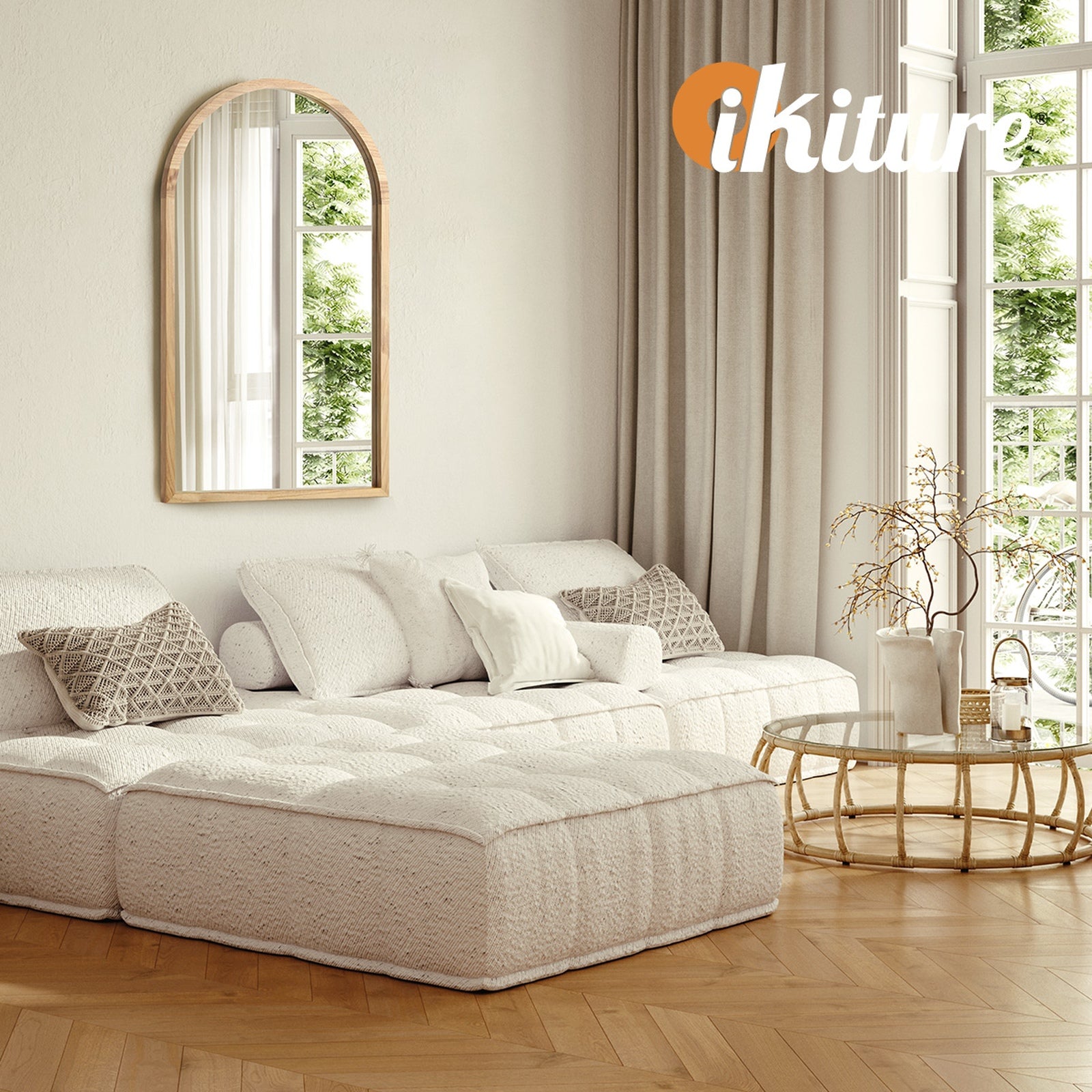 Oikiture Arched Wall Mirrors Vanity Home Decor Makeup Mirror 86x50cm Wooden - Sunyee