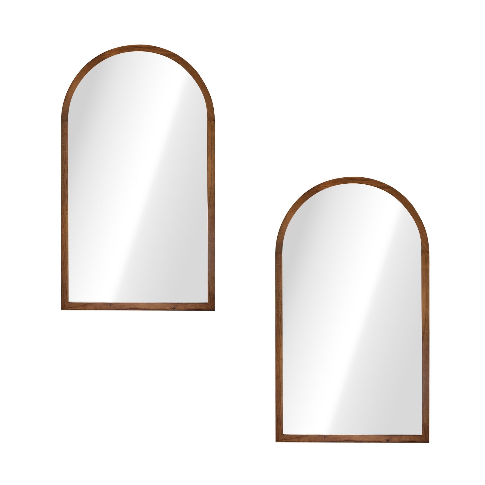 Oikiture Arched Wall Mirrors Home Decor 86x50cm Brown Wooden Set of 2 - Sunyee