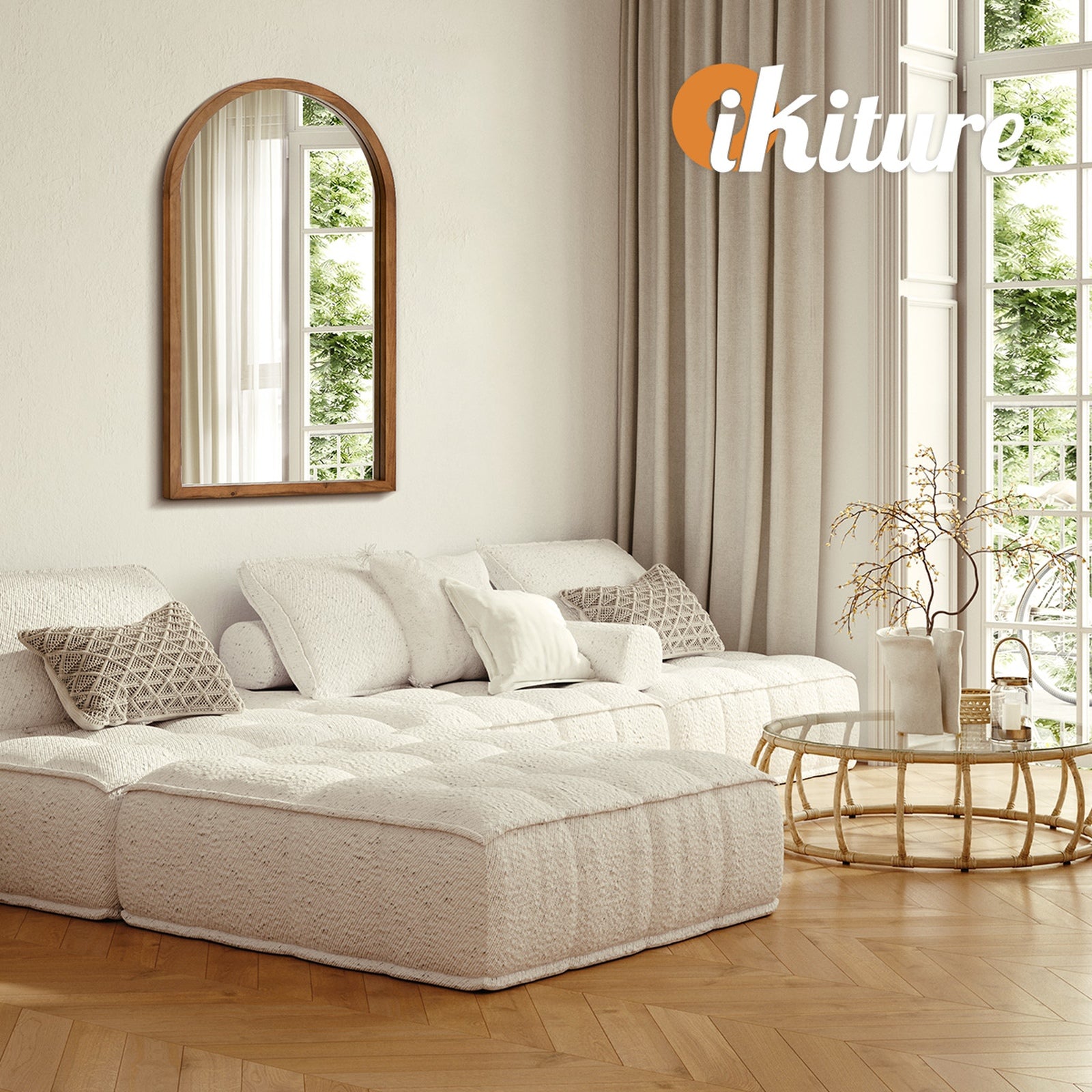 Oikiture Arched Wall Mirrors Vanity Home Decor Makeup Mirror 86x50cm Brown Wood - Sunyee