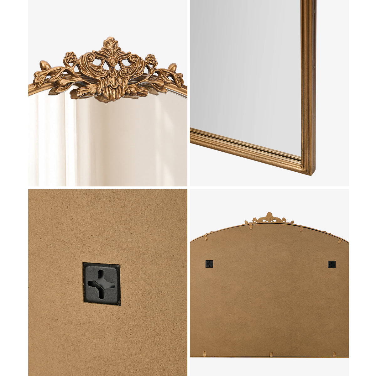 Oikiture Vintage Wall Mirror Arched Vanity Mirror Metal Frame 100x80cm Gold - Sunyee