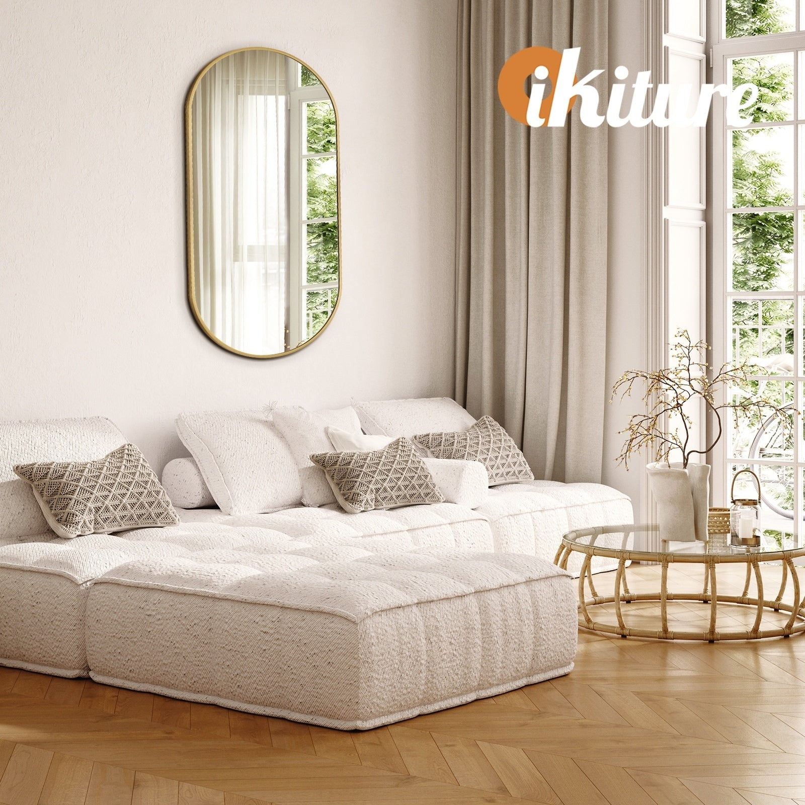 Oikiture Wall Mirrors Oval Makeup Mirror Bedroom Home Decor Gold 84x50cm - Sunyee