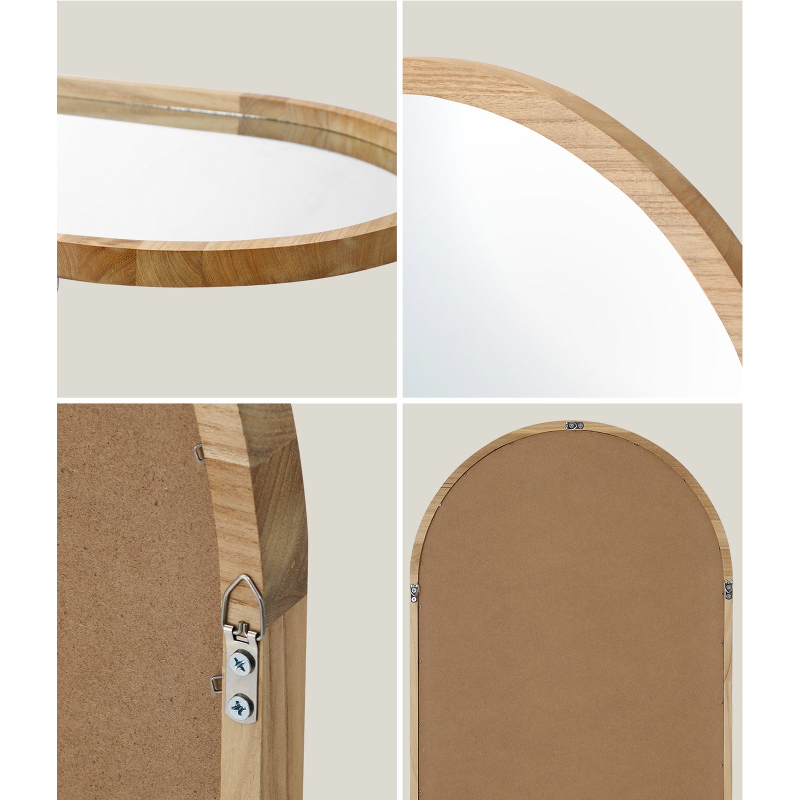 Oikiture Wooden Wall Mirrors Oval Makeup Mirror Home Decor 84x50cm - Sunyee