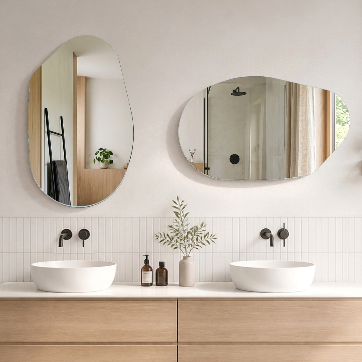 Oikiture Irregular Wall Mirror Hanging Mirror Frameless Entryway White