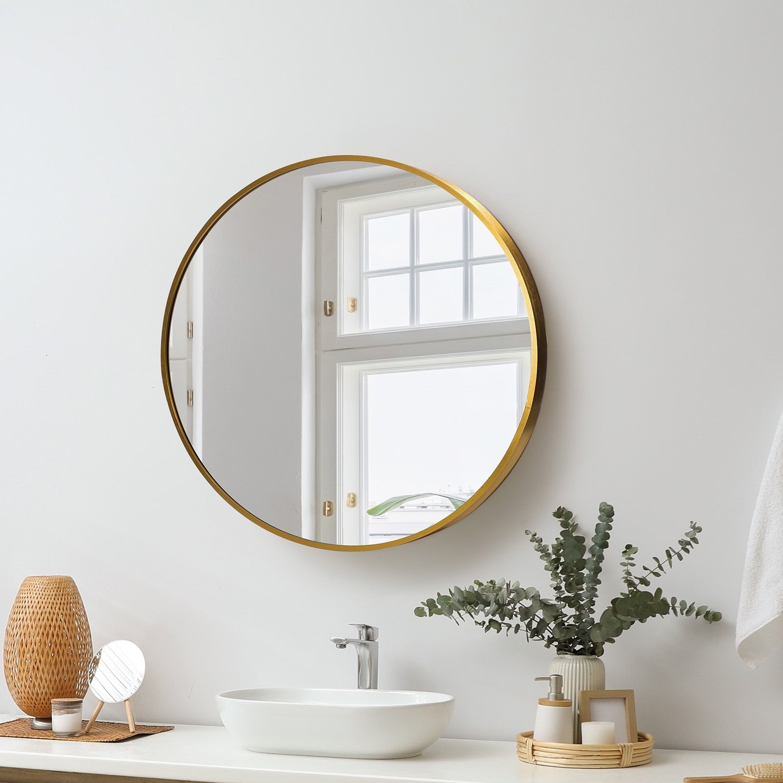 Oikiture Wall Mirrors Round Makeup Mirror Vanity Home Decor 50cm Gold Bedroom - Sunyee