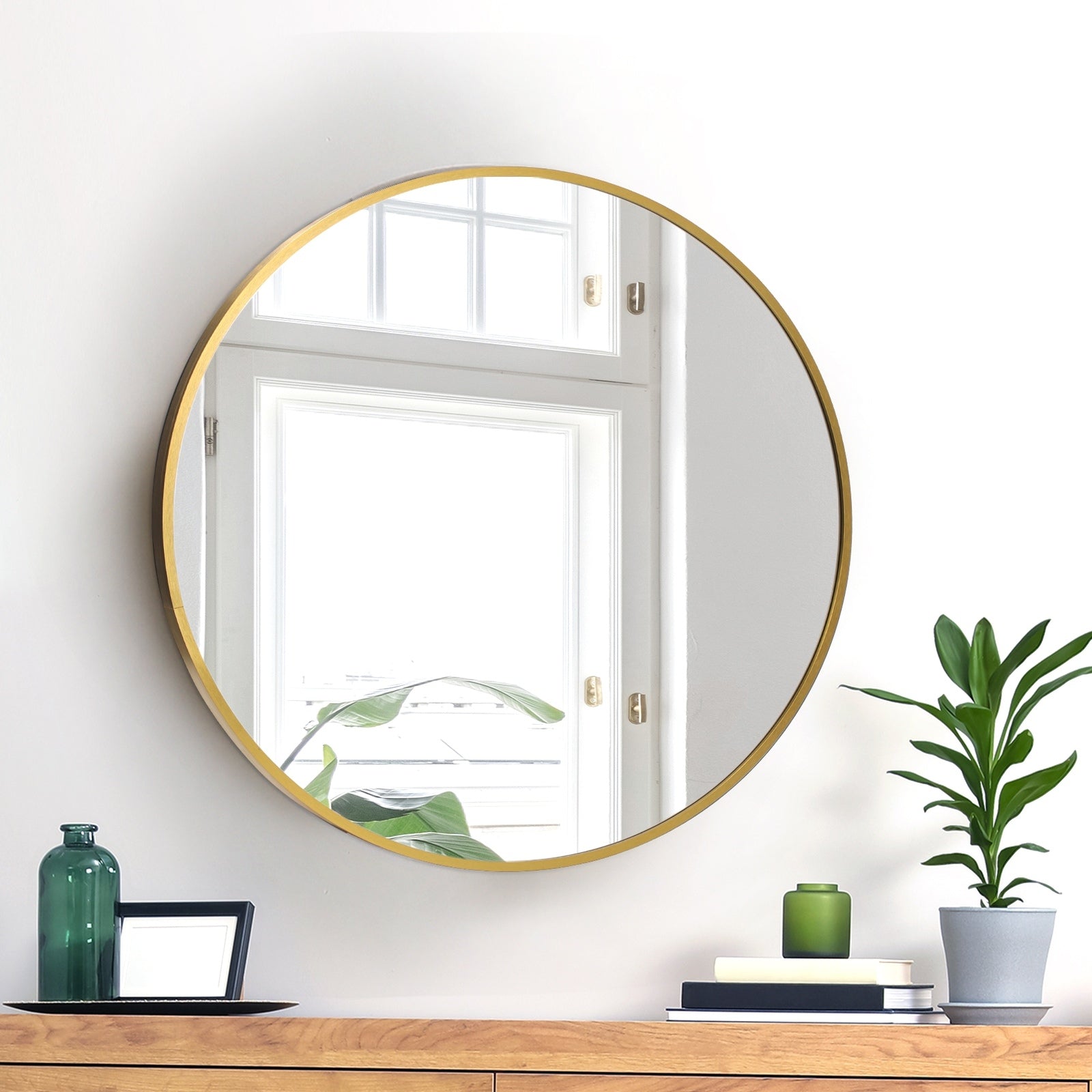 Oikiture Wall Mirrors Round Makeup Mirror Vanity Home Decor 50cm Gold Bedroom - Sunyee