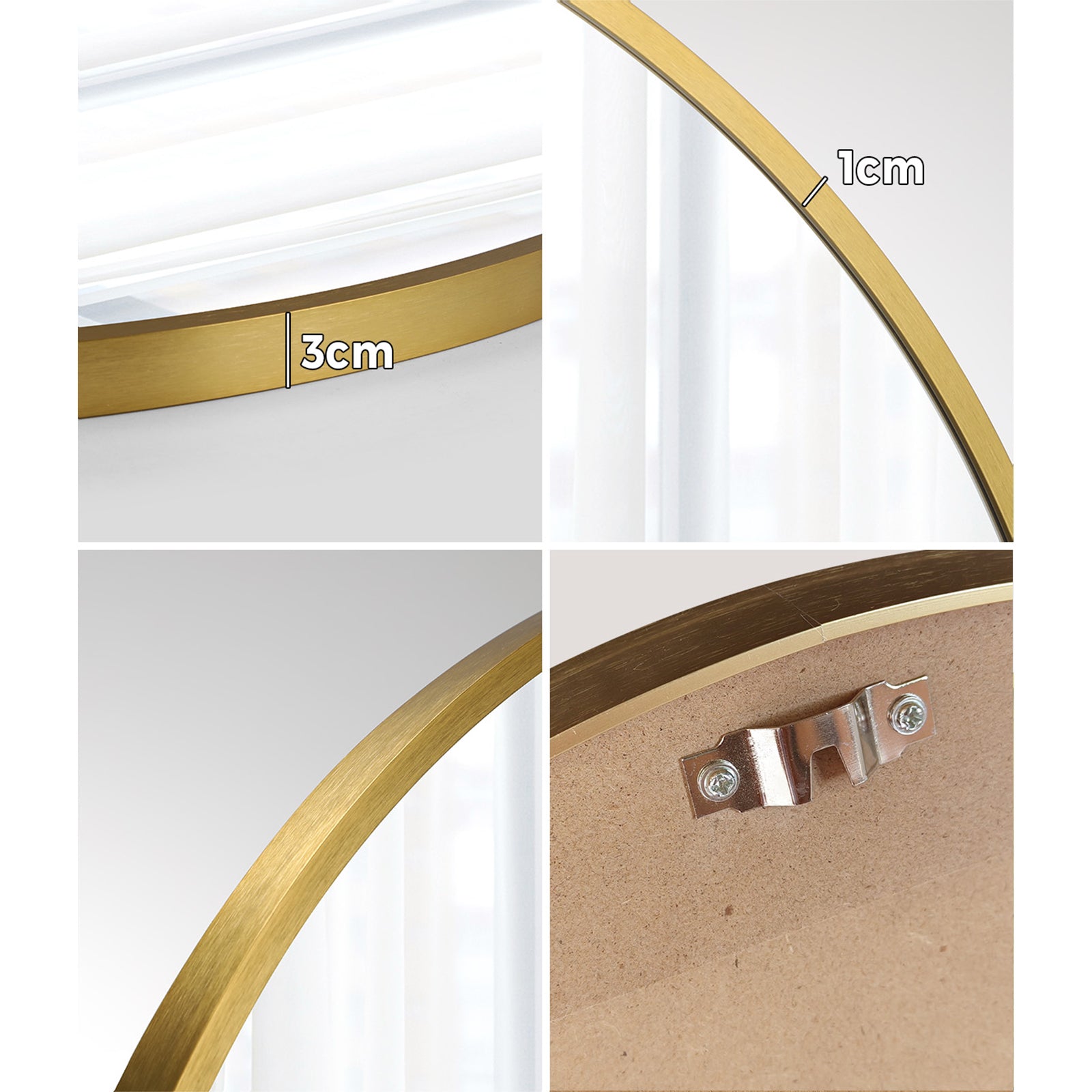 Oikiture Wall Mirrors Round Makeup Mirror Vanity Home Decor 50cm Gold Bedroom - Sunyee