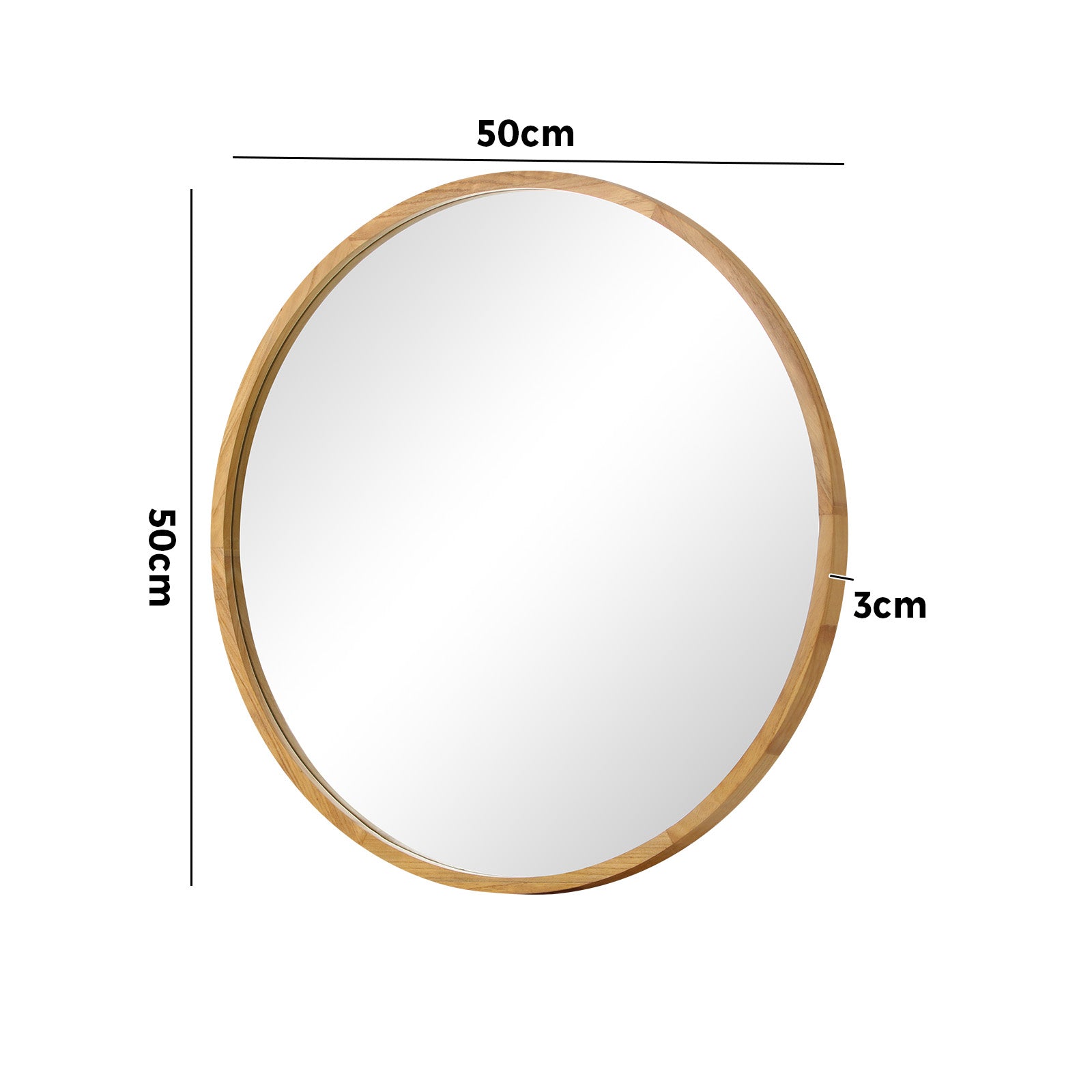 Oikiture Wall Mirrors Round Makeup Mirror Vanity Home Decor 50cm Wooden - Sunyee