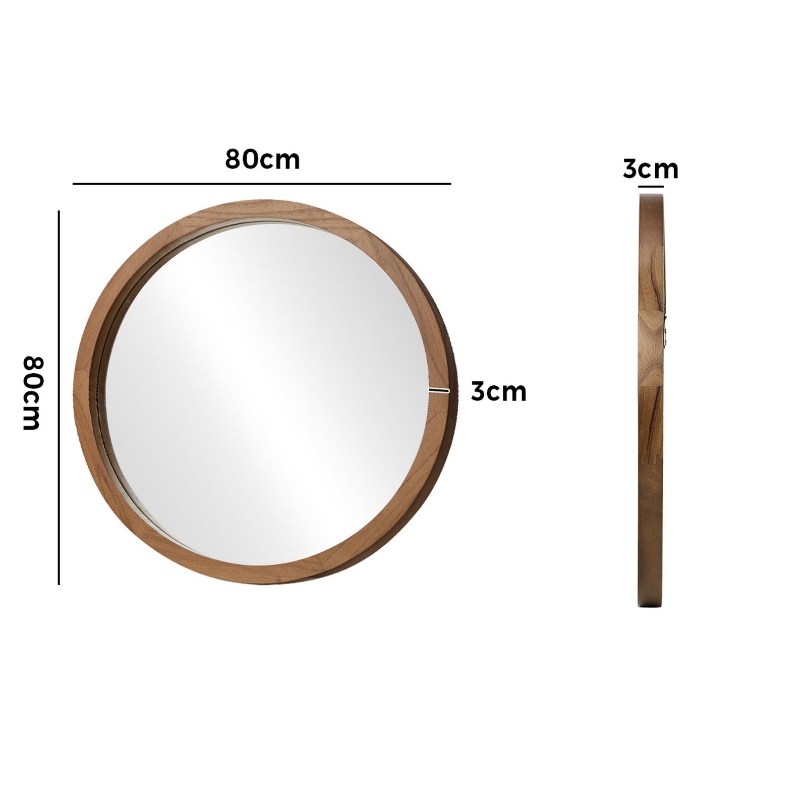 Oikiture Wall Mirrors Round Home Decor 80cm Walnut Set of 2 - Sunyee