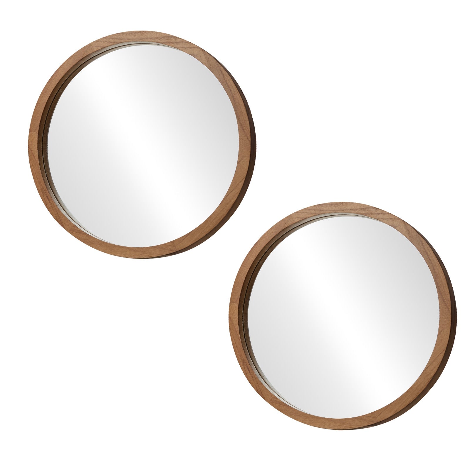 Oikiture Wall Mirrors Round Home Decor 90cm Walnut Set of 2 - Sunyee