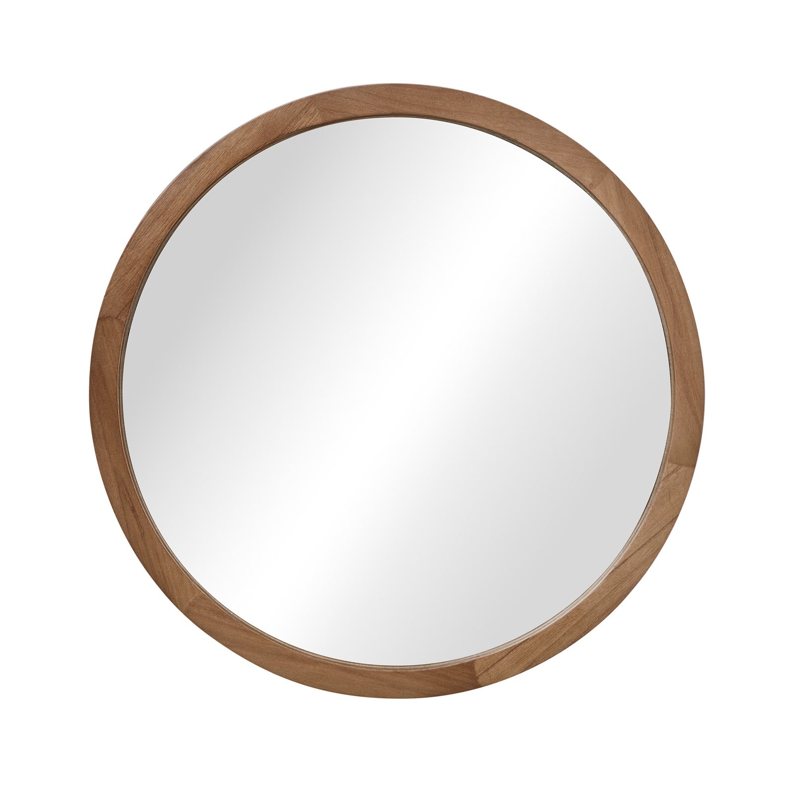 Oikiture Wall Mirrors 90cm Round Large Makeup Mirror Bathroom Home Decor Walnut - Sunyee