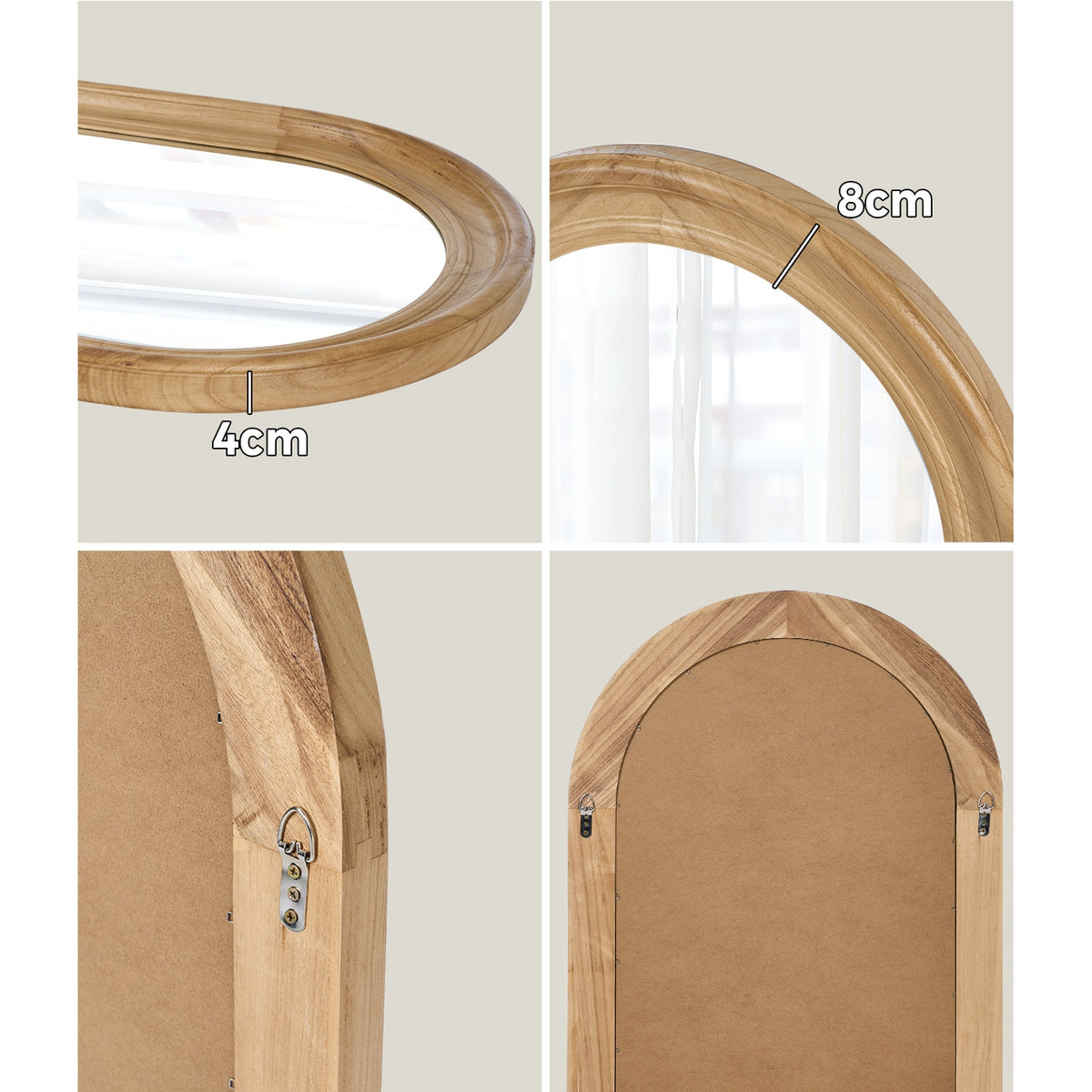 Oikiture Arched Wall Mirror Decorative Mirror Wide Frame 85x60cm Natural