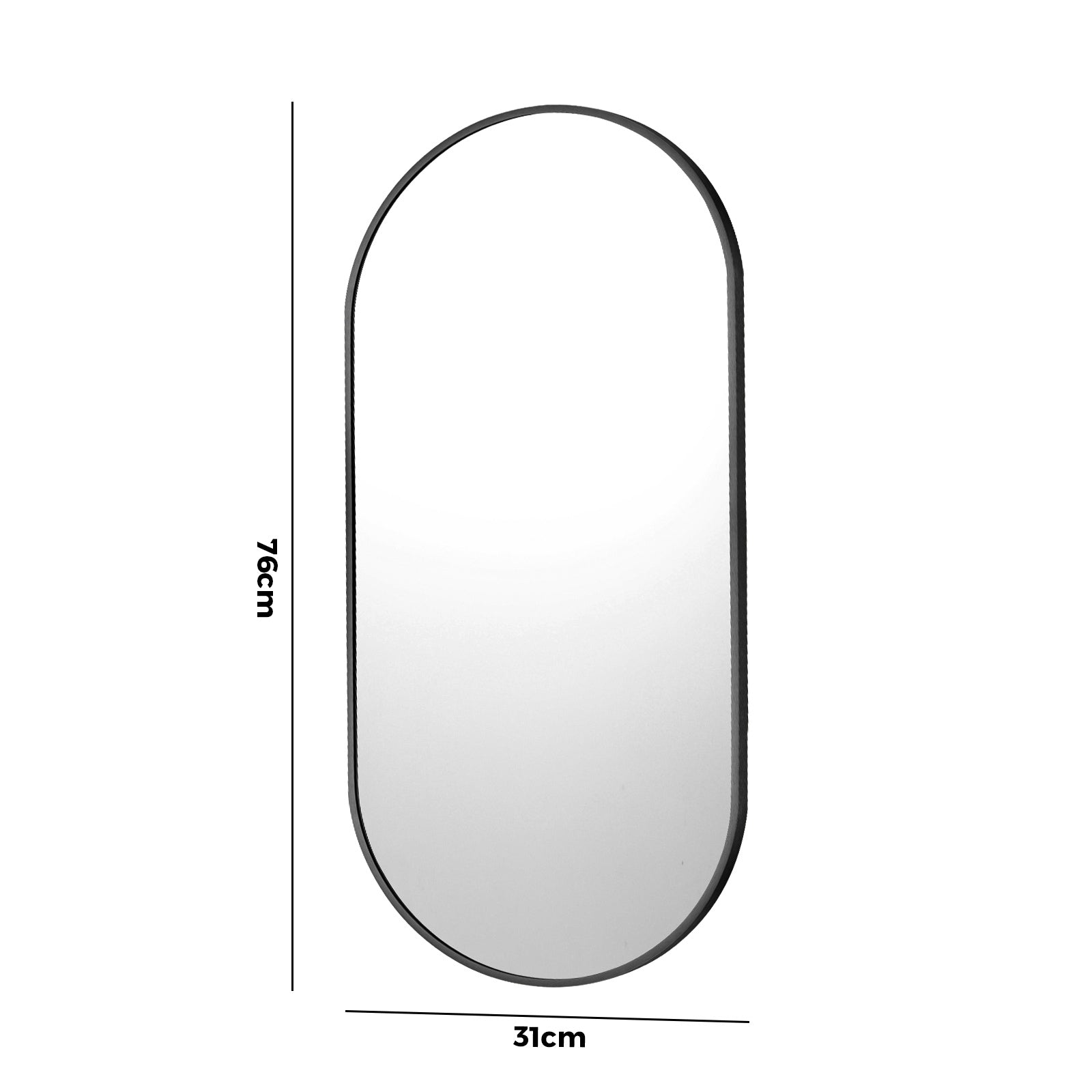 Oikiture Wall Mirrors Oval Makeup Mirror Bathroom Home Decor Black 76x31cm - Sunyee