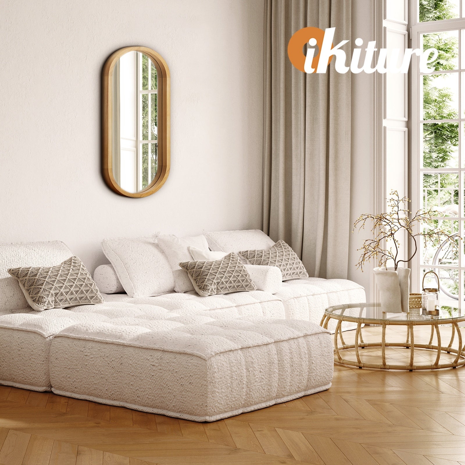 Oikiture Wall Mirrors Oval Makeup Mirror Home Decor Wooden 76x31cm - Sunyee