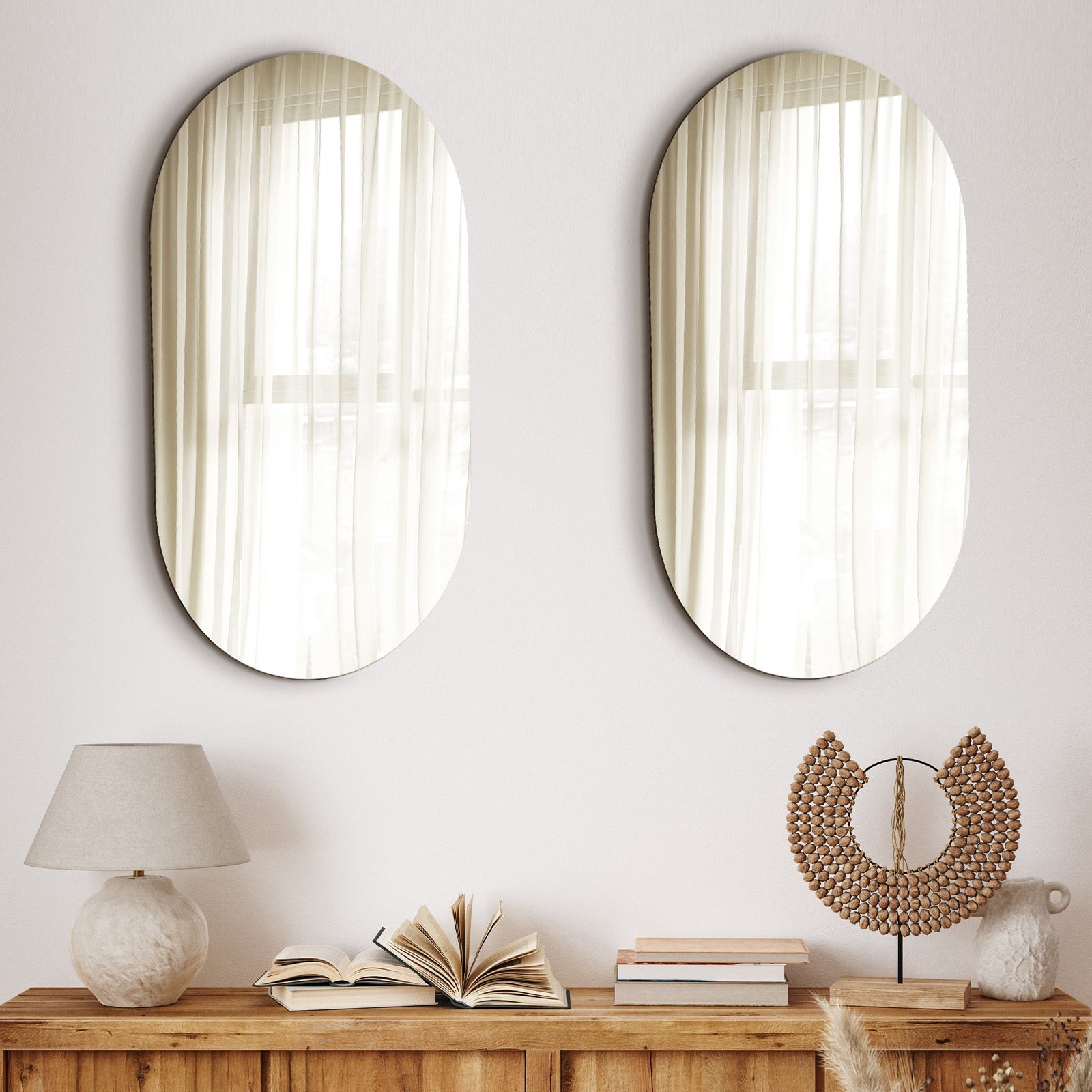 Oikiture Wall Mirrors Oval Frameless Mirror 84x50cm Set of 2 - Sunyee
