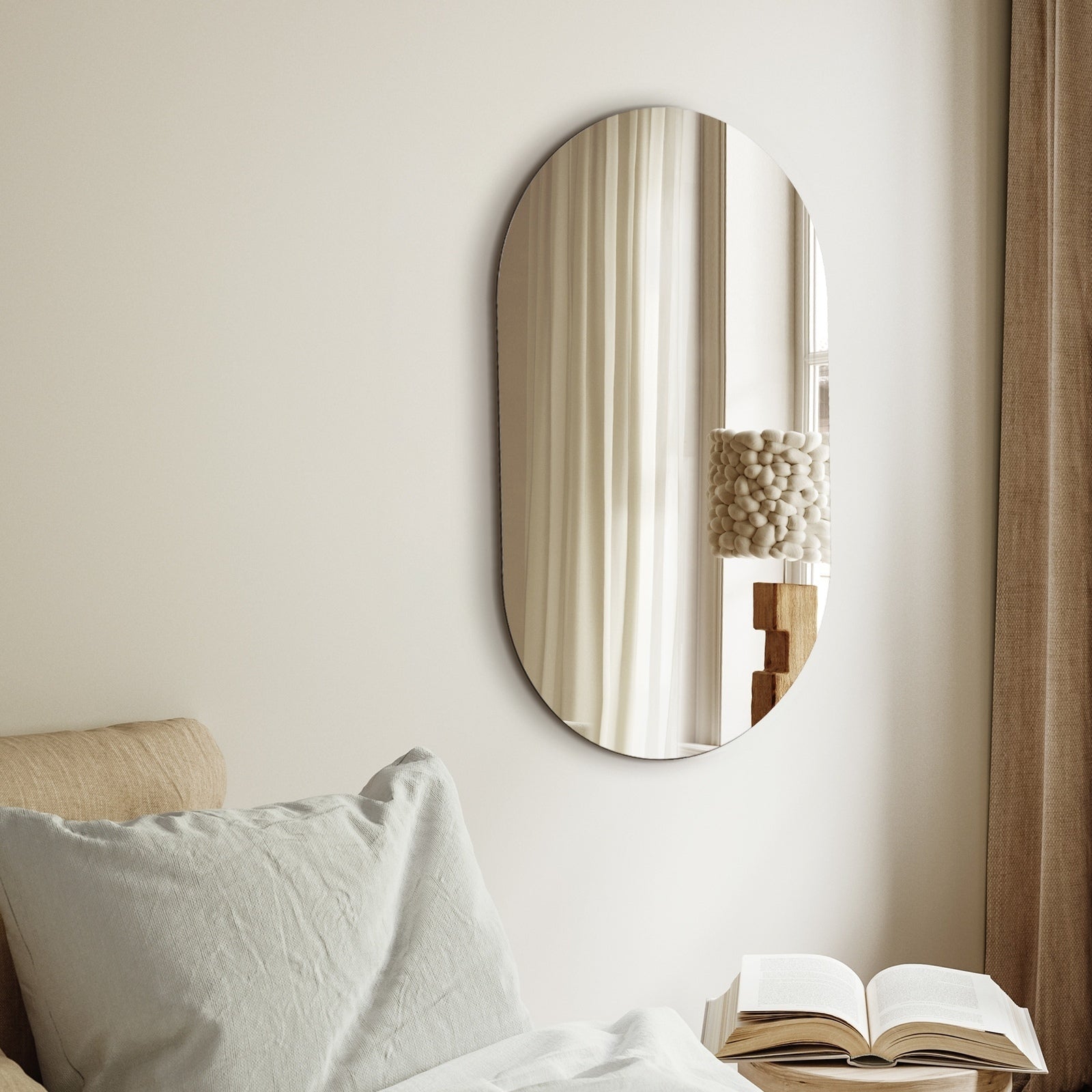 Oikiture Wall Mirrors Oval Frameless Mirror 84x50cm Set of 2 - Sunyee