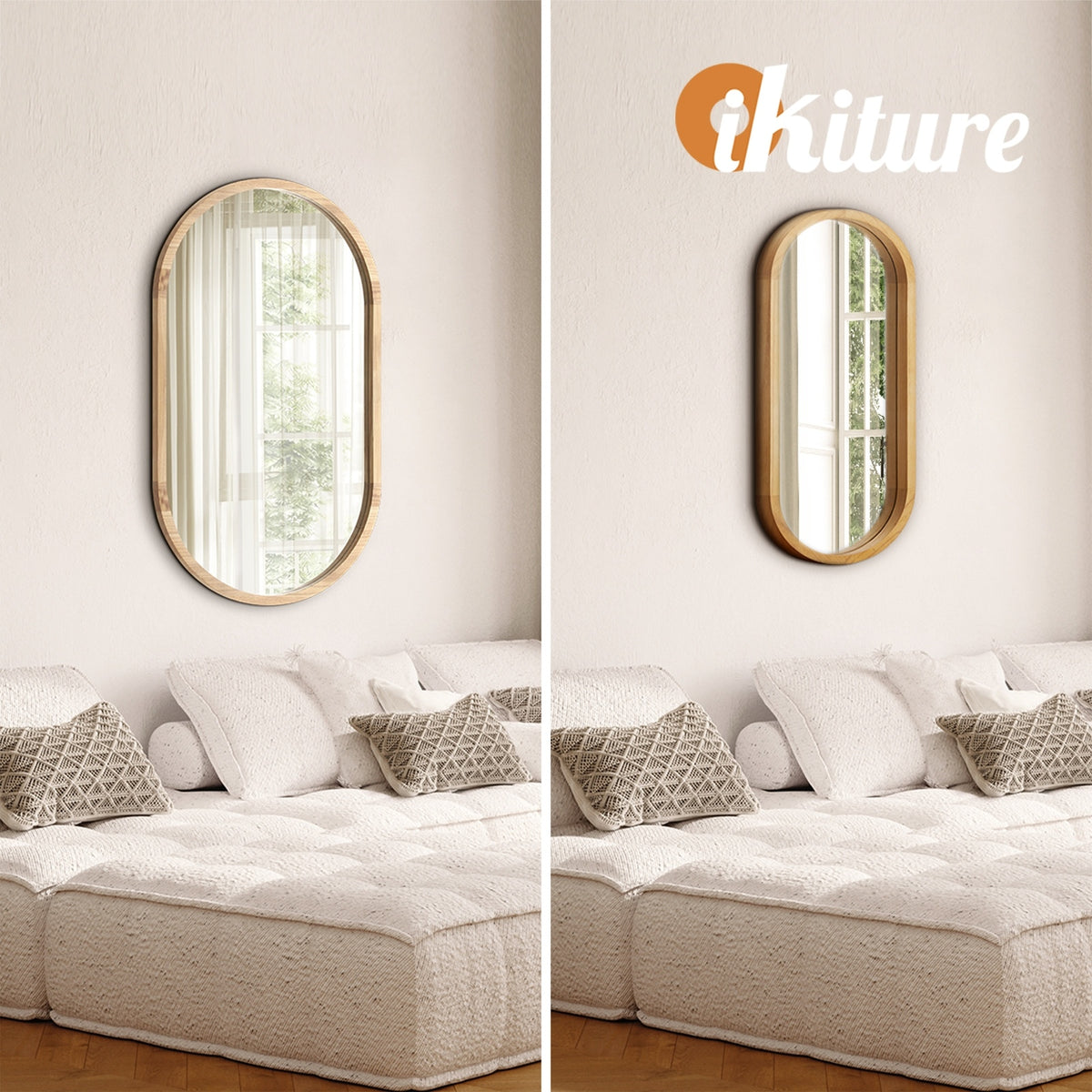 Oikiture Oval Wall Mirrors Bathroom Makeup Mirror Home Decor Black/Gold/Wooden