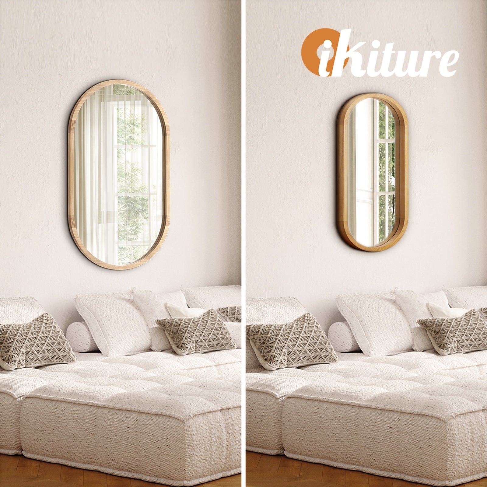 Oikiture Oval Wall Mirrors Bathroom Makeup Mirror Home Decor Black/Gold/Wooden - Sunyee