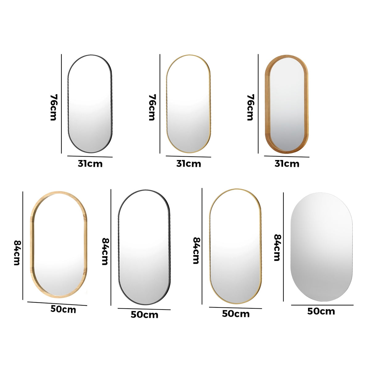 Oikiture Oval Wall Mirrors Bathroom Makeup Mirror Home Decor Black/Gold/Wooden