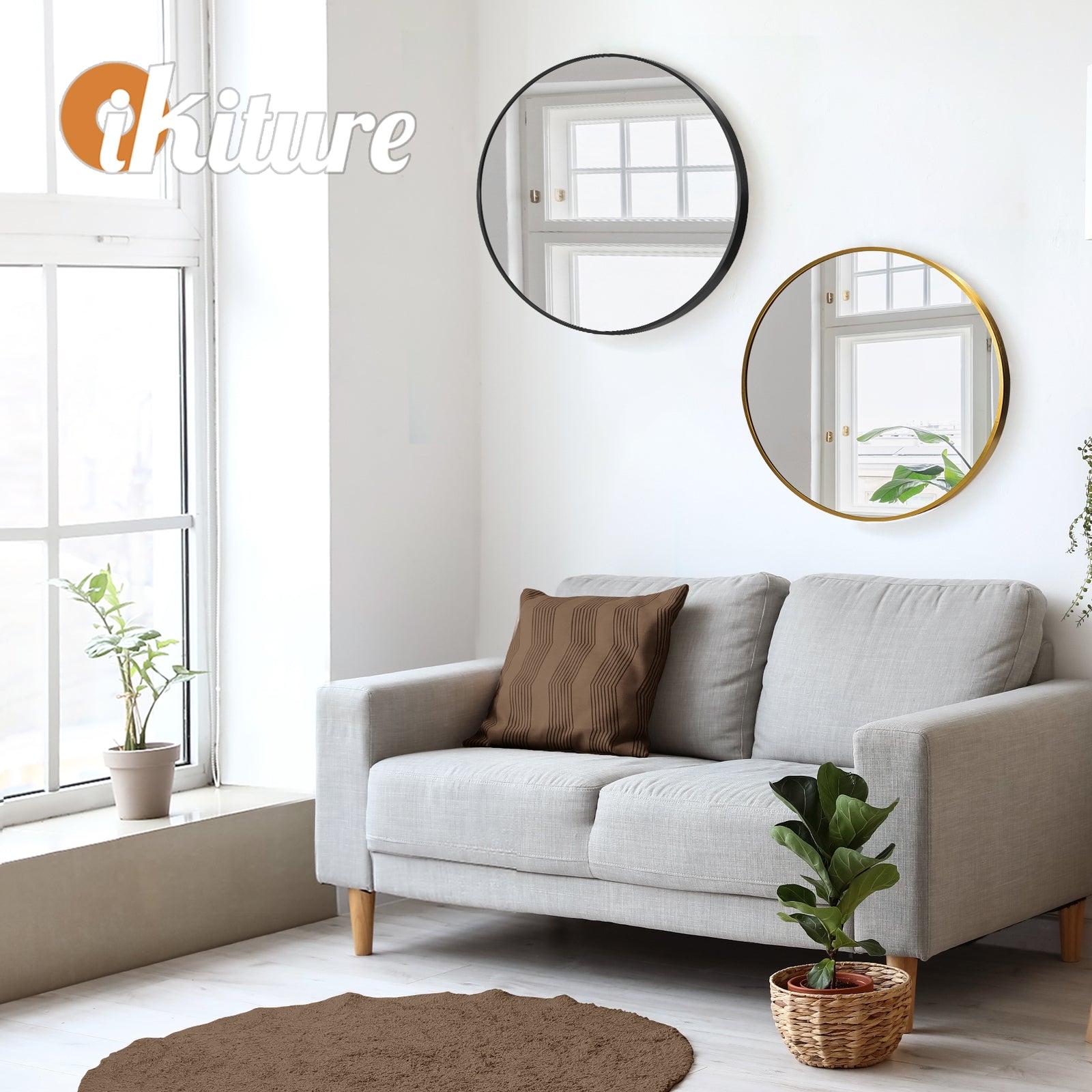 Oikiture Wall Mirrors Round Makeup Mirror Home Decor 50/60/70/80/90cm - Sunyee