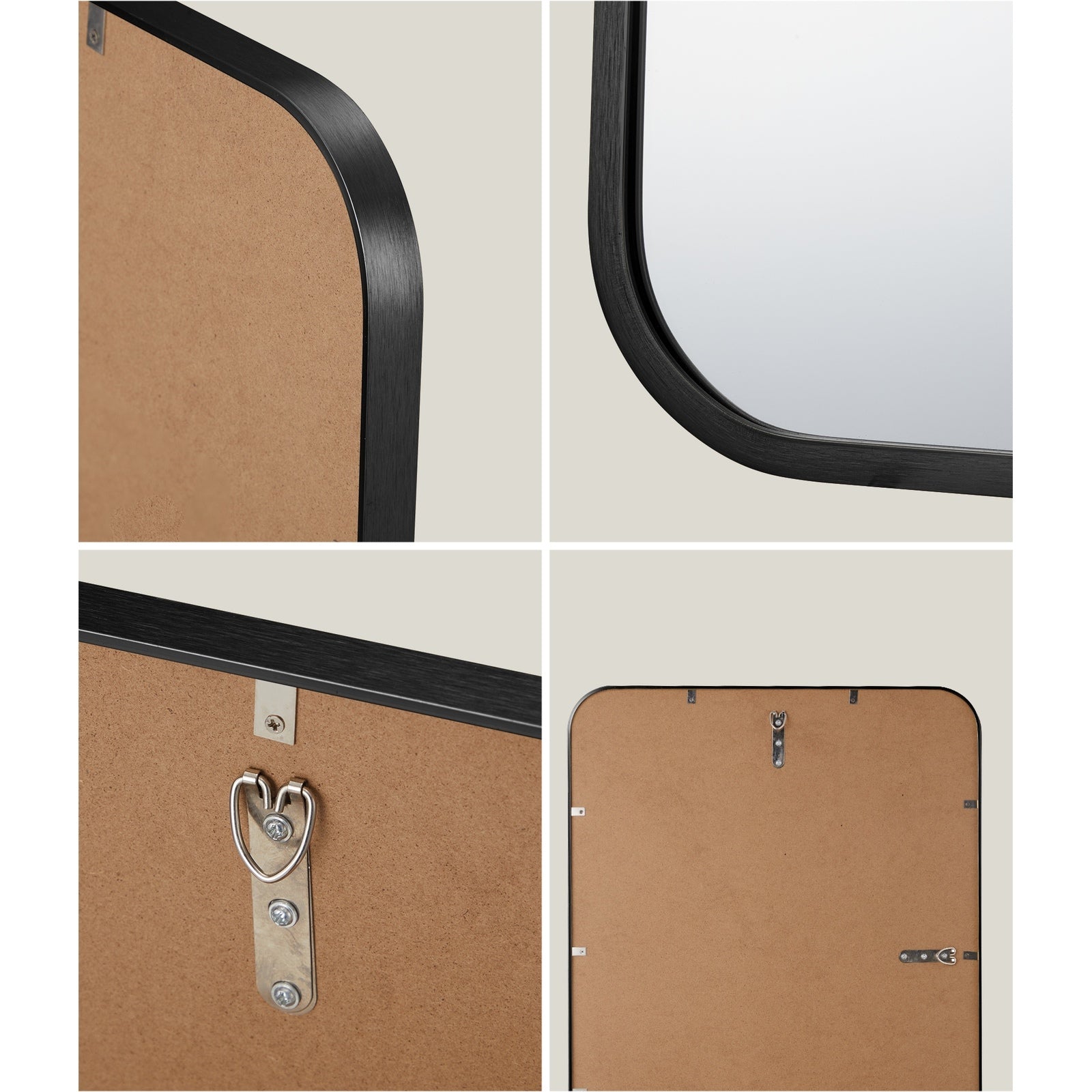 Oikiture Wall Mirrors Rectangle Makeup Mirror Metal Frame 65x50cm Black - Sunyee