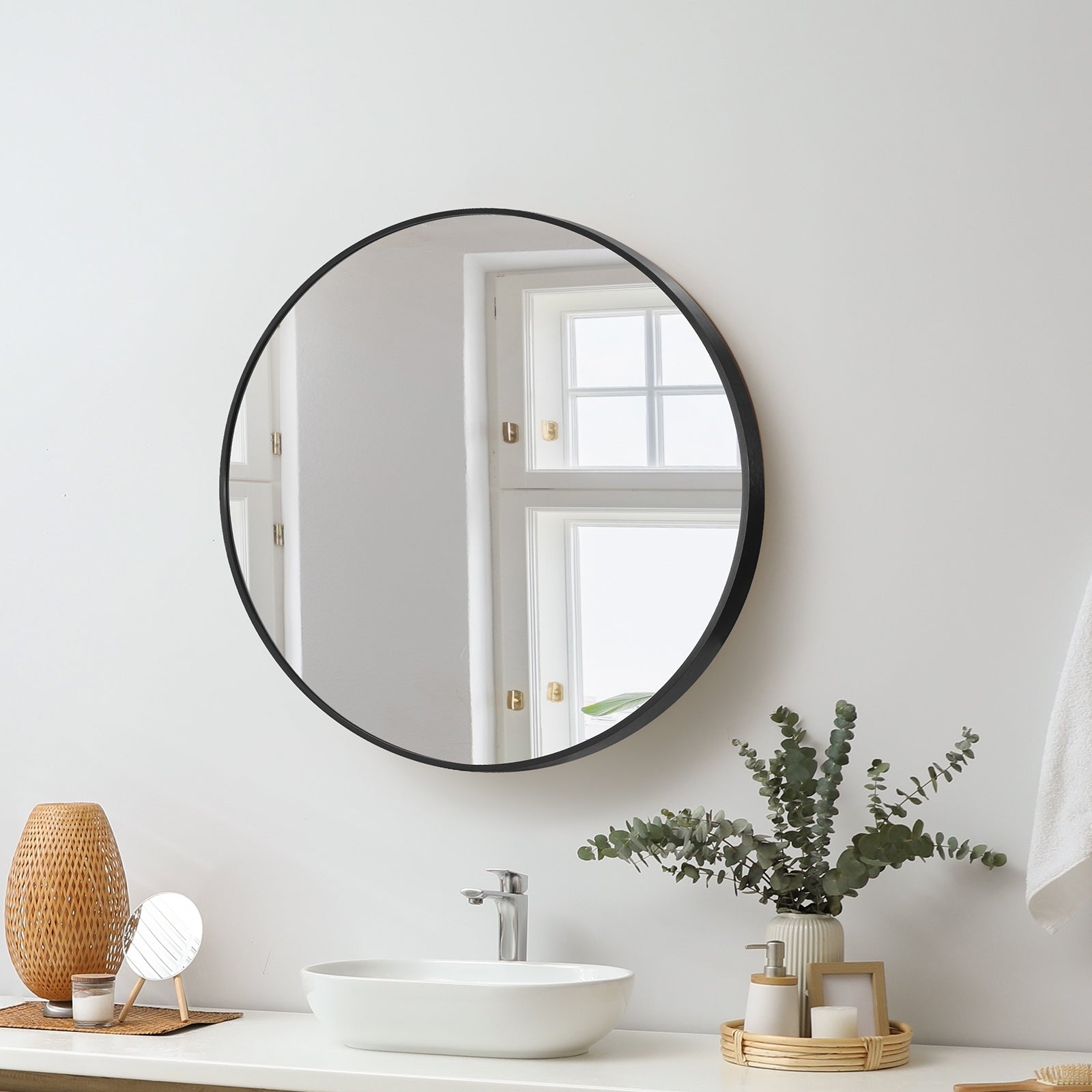 Oikiture Wall Mirrors Round Makeup Mirror Vanity Home Decro 50cm Black Bedroom - Sunyee
