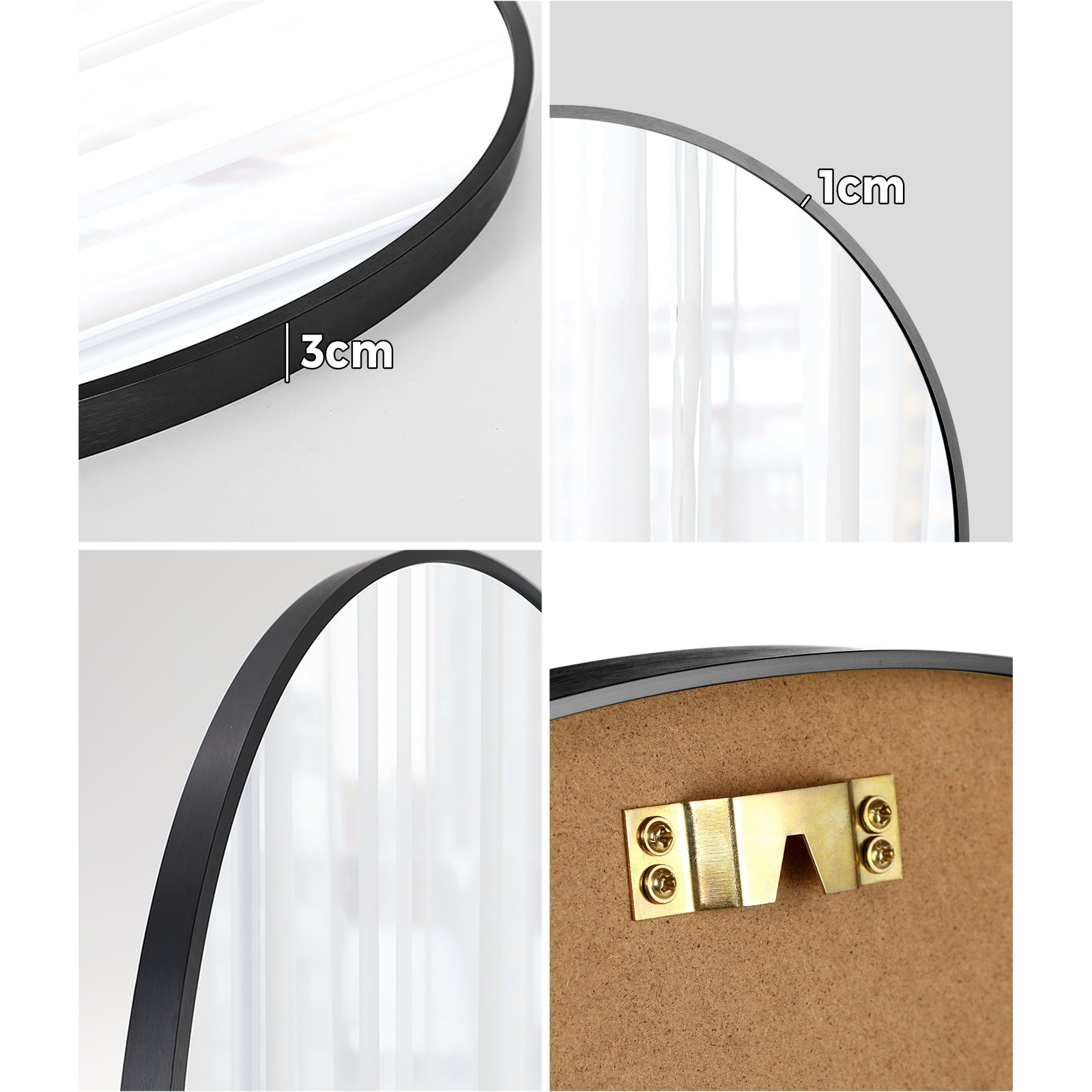 Oikiture Wall Mirrors Round Makeup Mirror Vanity Home Decro 50cm Black Bedroom - Sunyee