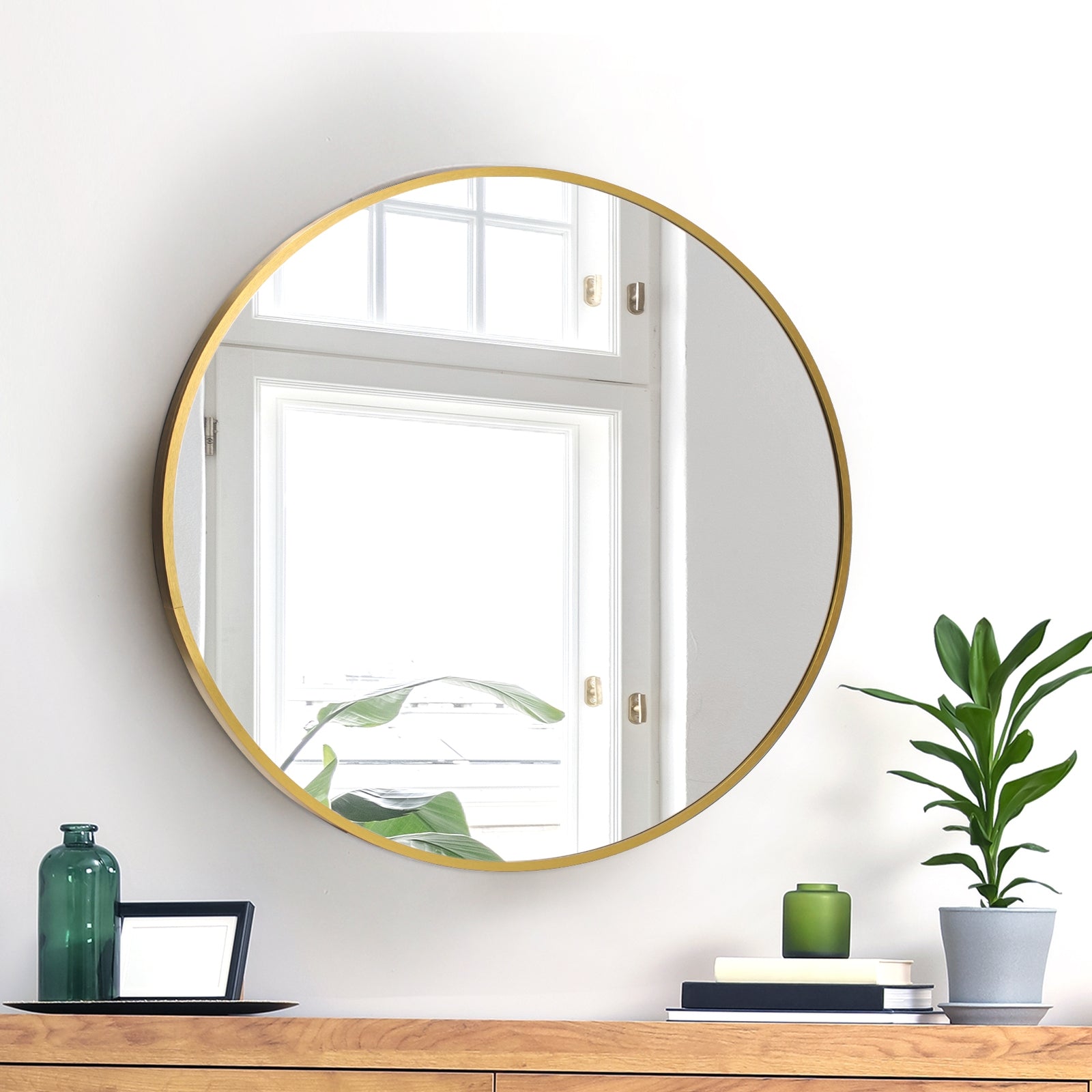 Oikiture Wall Mirrors Round Makeup Mirror Vanity Home Decro 50cm Gold Bedroom - Sunyee