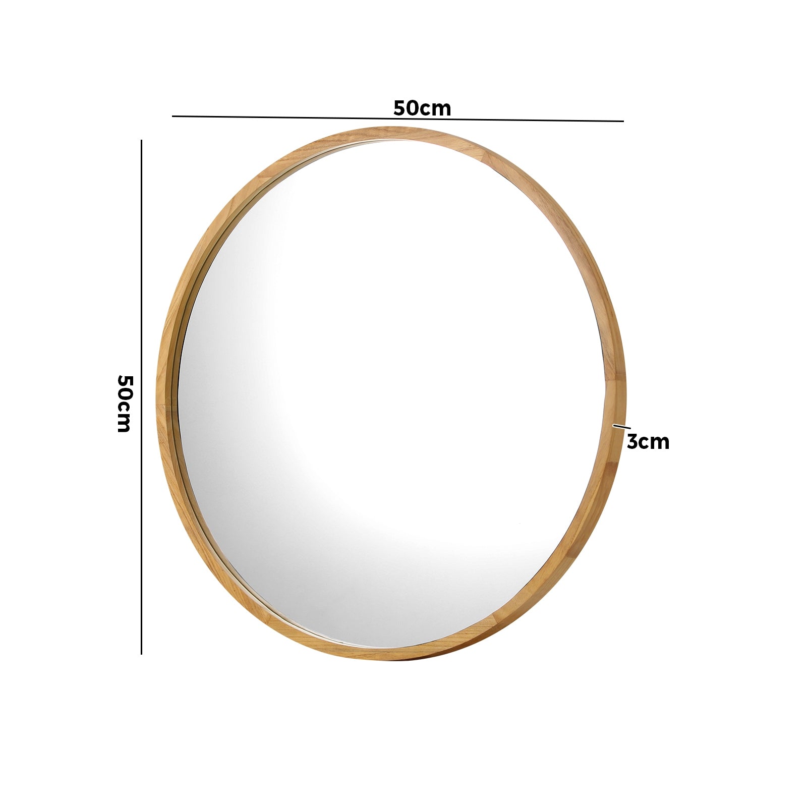 Oikiture Wall Mirrors Round Makeup Mirror Vanity Home Decro 50cm Wooden - Sunyee