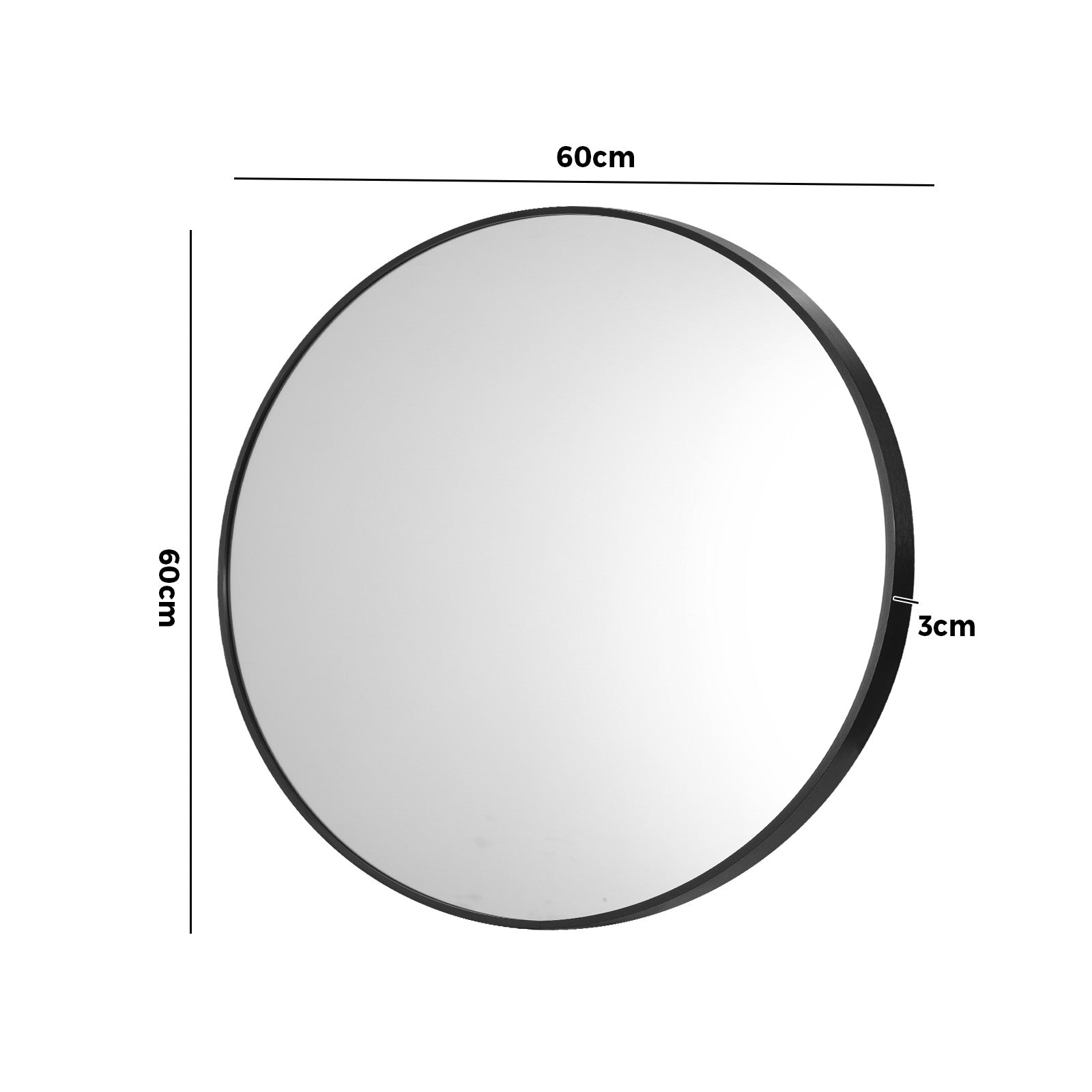 Oikiture 60cm Wall Mirrors Round Makeup Mirror Home Decro Black Living Room - Sunyee