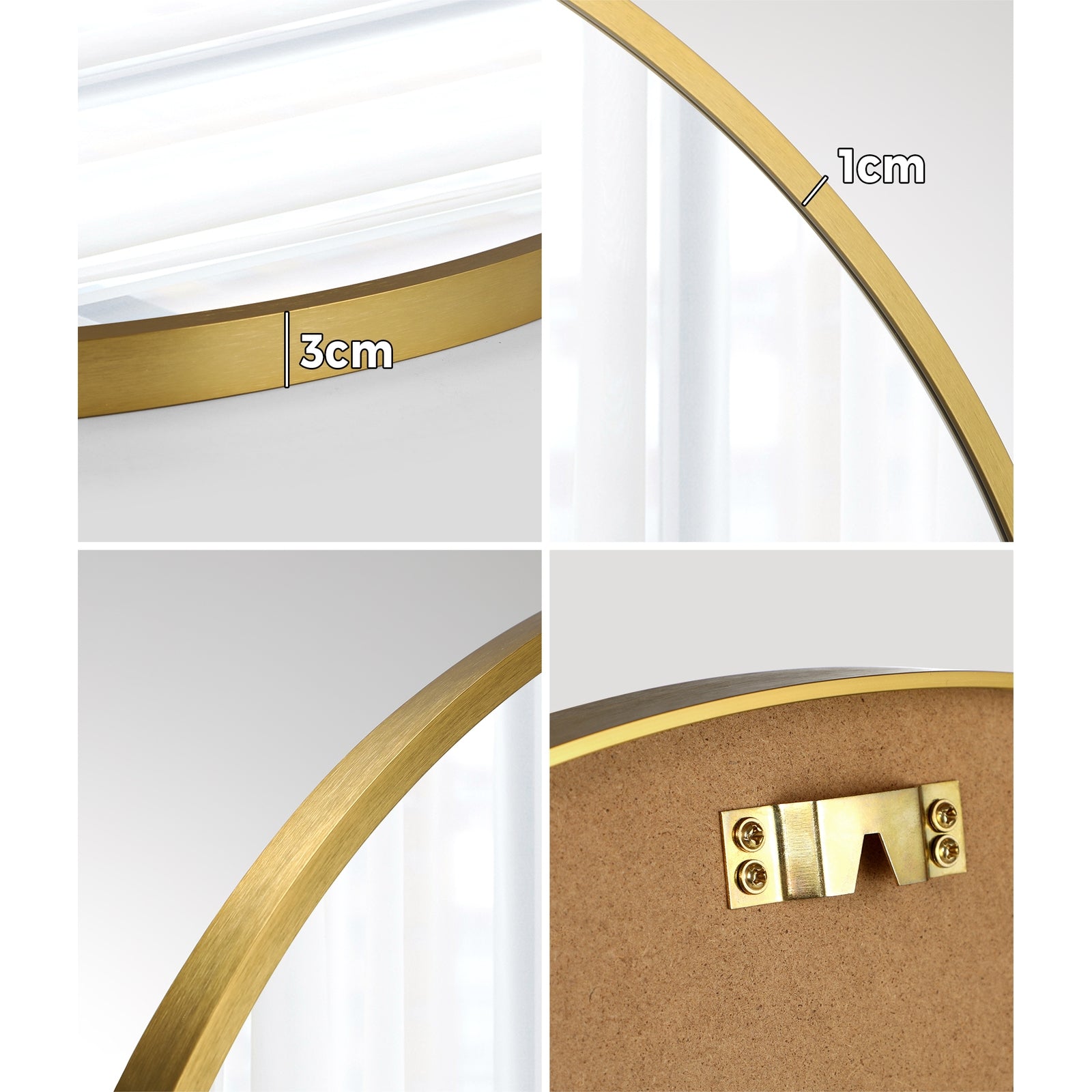 Oikiture 60cm Wall Mirrors Round Makeup Mirror Home Decro Gold Living Room - Sunyee