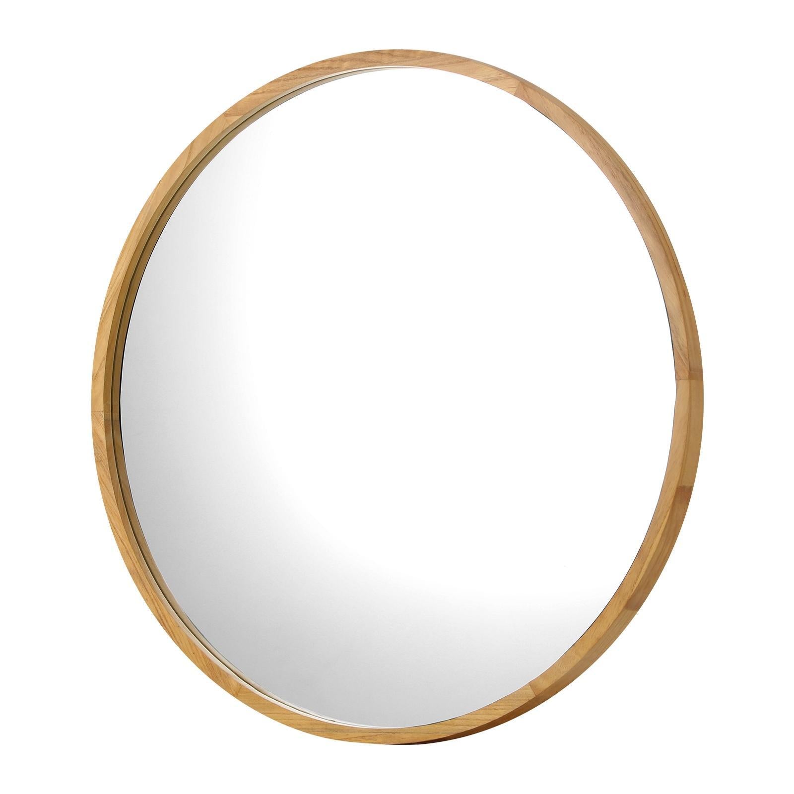 Oikiture 60cm Wall Mirrors Round Makeup Mirror Home Decro Wooden Dining Room - Sunyee