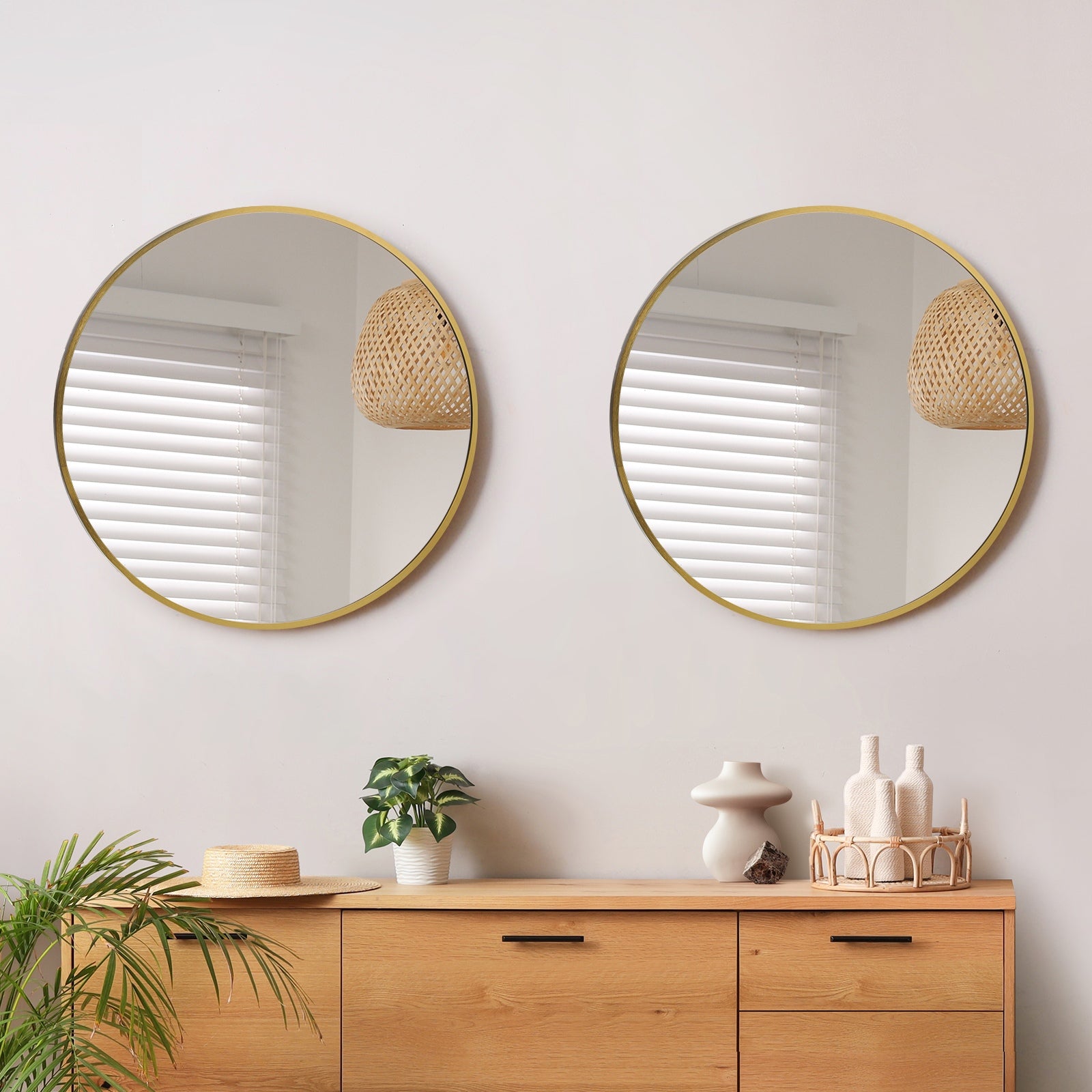 Oikiture Wall Mirrors Round Home Decor 70cm Gold Set of 2 - Sunyee