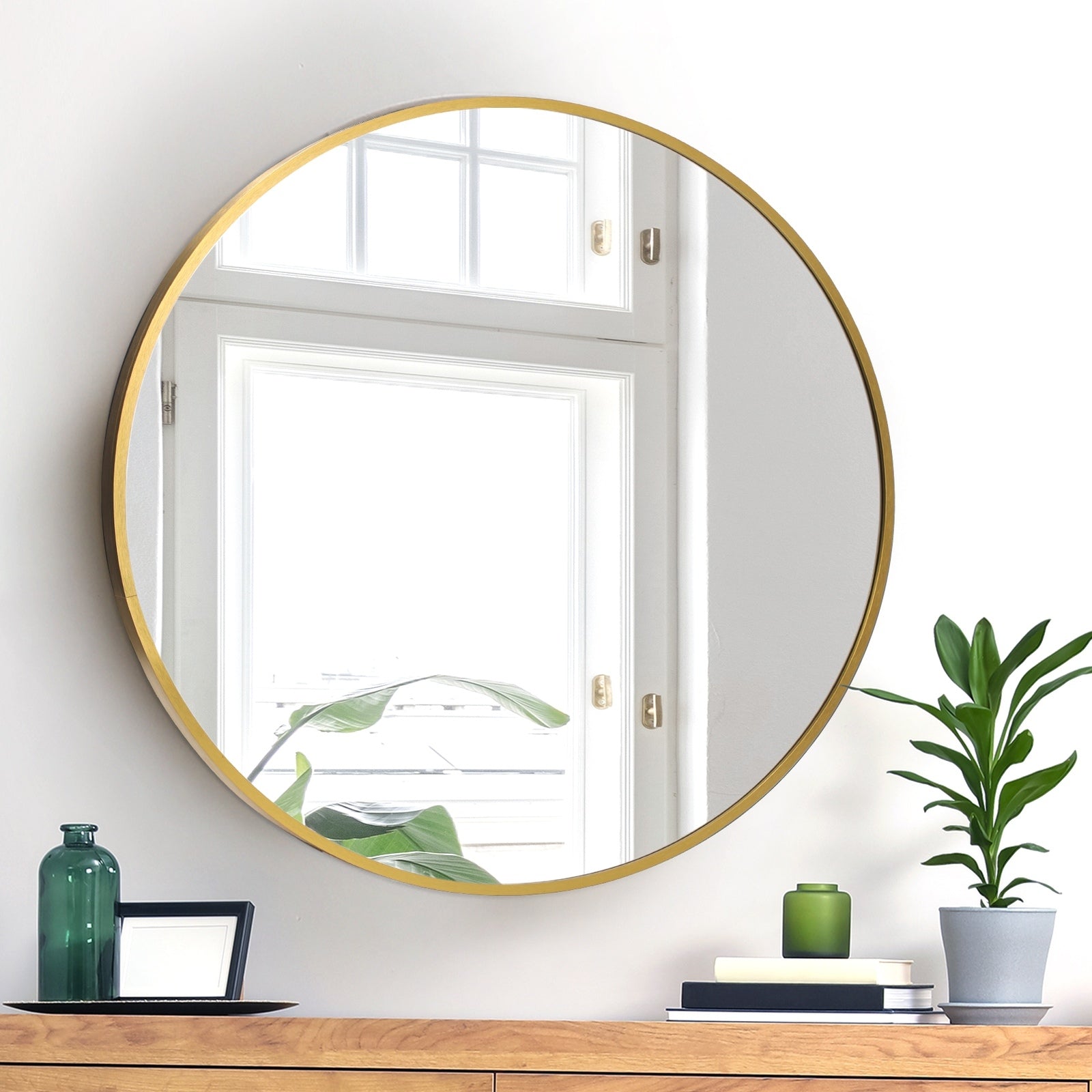 Oikiture Wall Mirrors Round Home Decor 70cm Gold Set of 2 - Sunyee