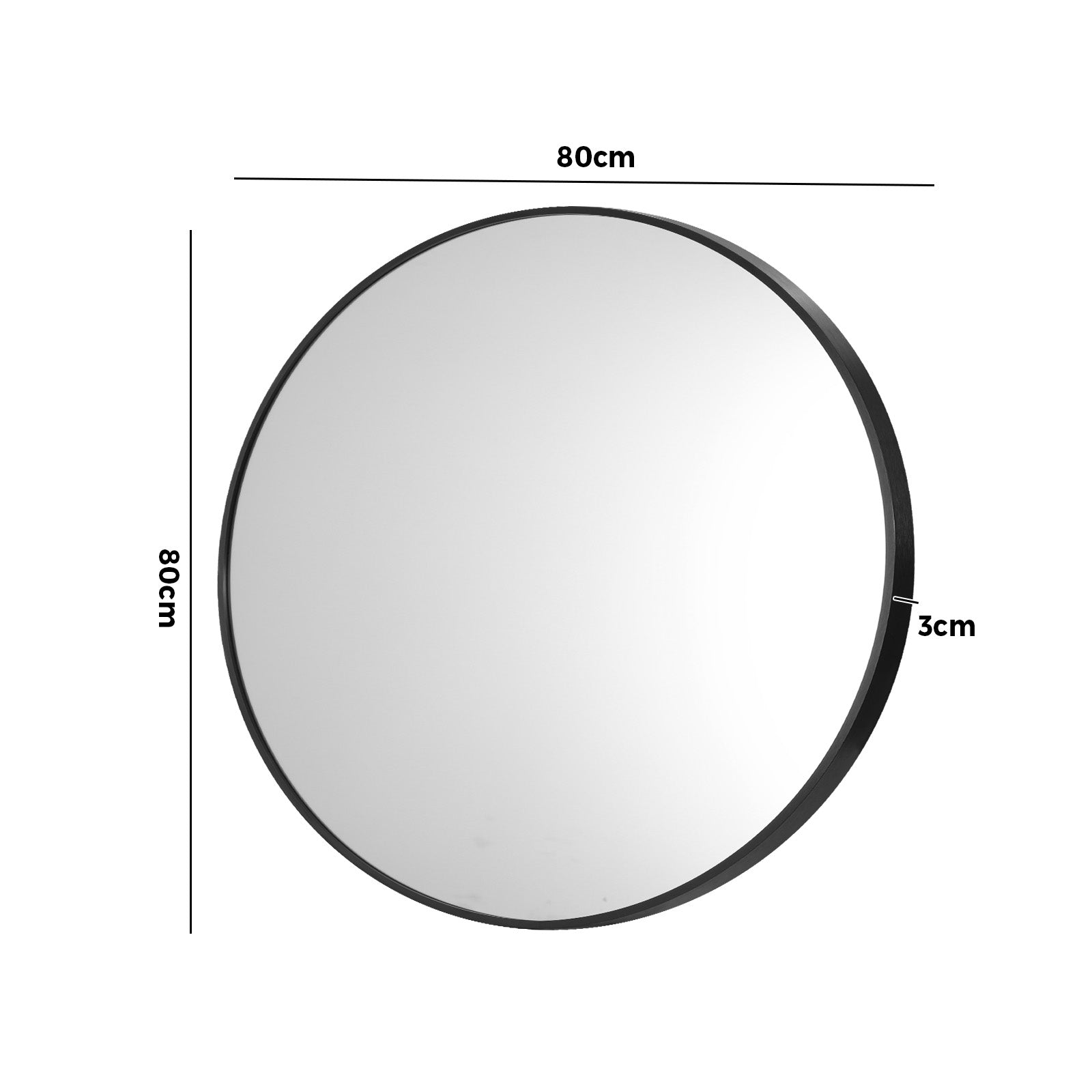 Oikiture Wall Mirrors Round Makeup Mirror Vanity Home Decorative Black 80cm - Sunyee