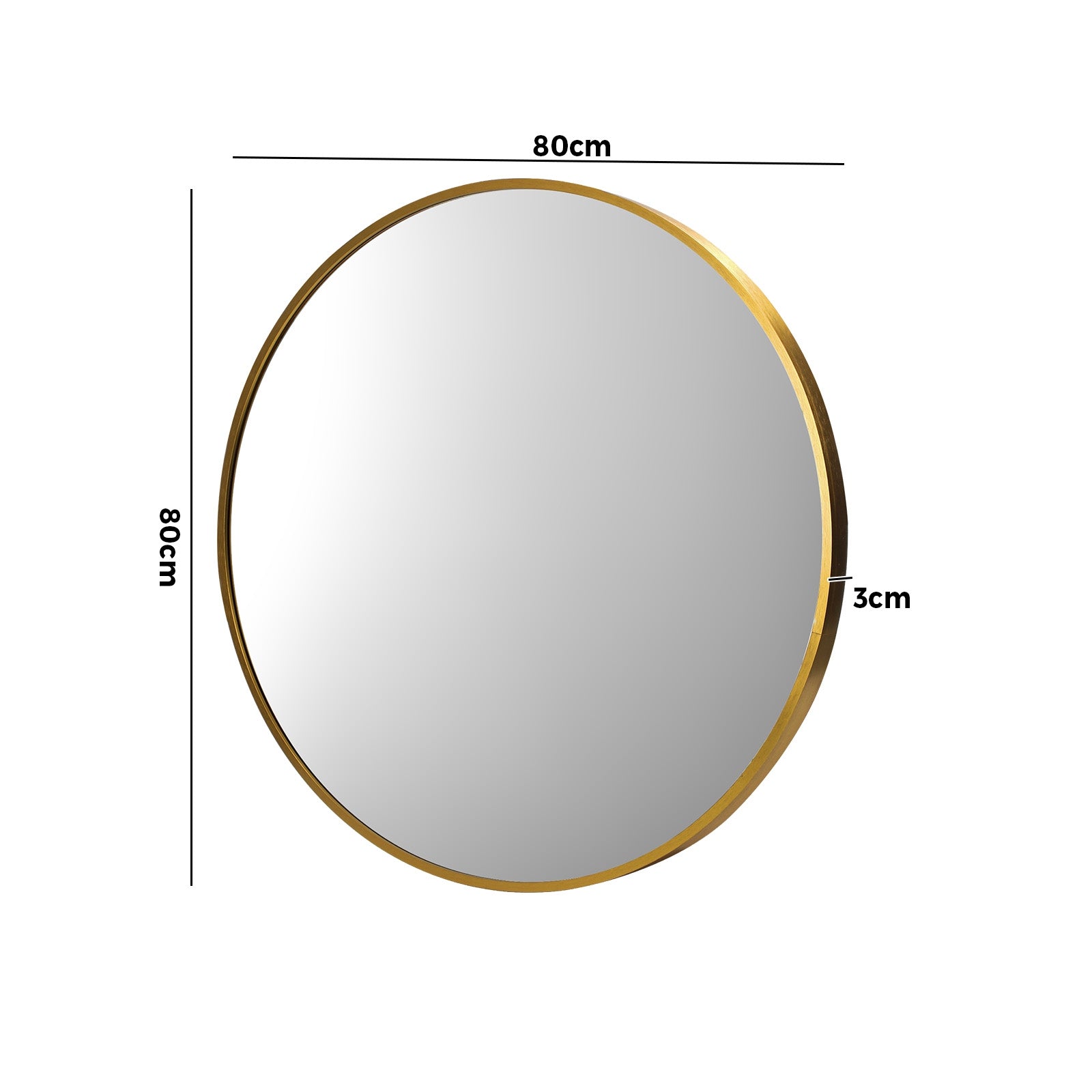 Oikiture Wall Mirrors Round Makeup Mirror Vanity Home Decorative Gold 80cm - Sunyee