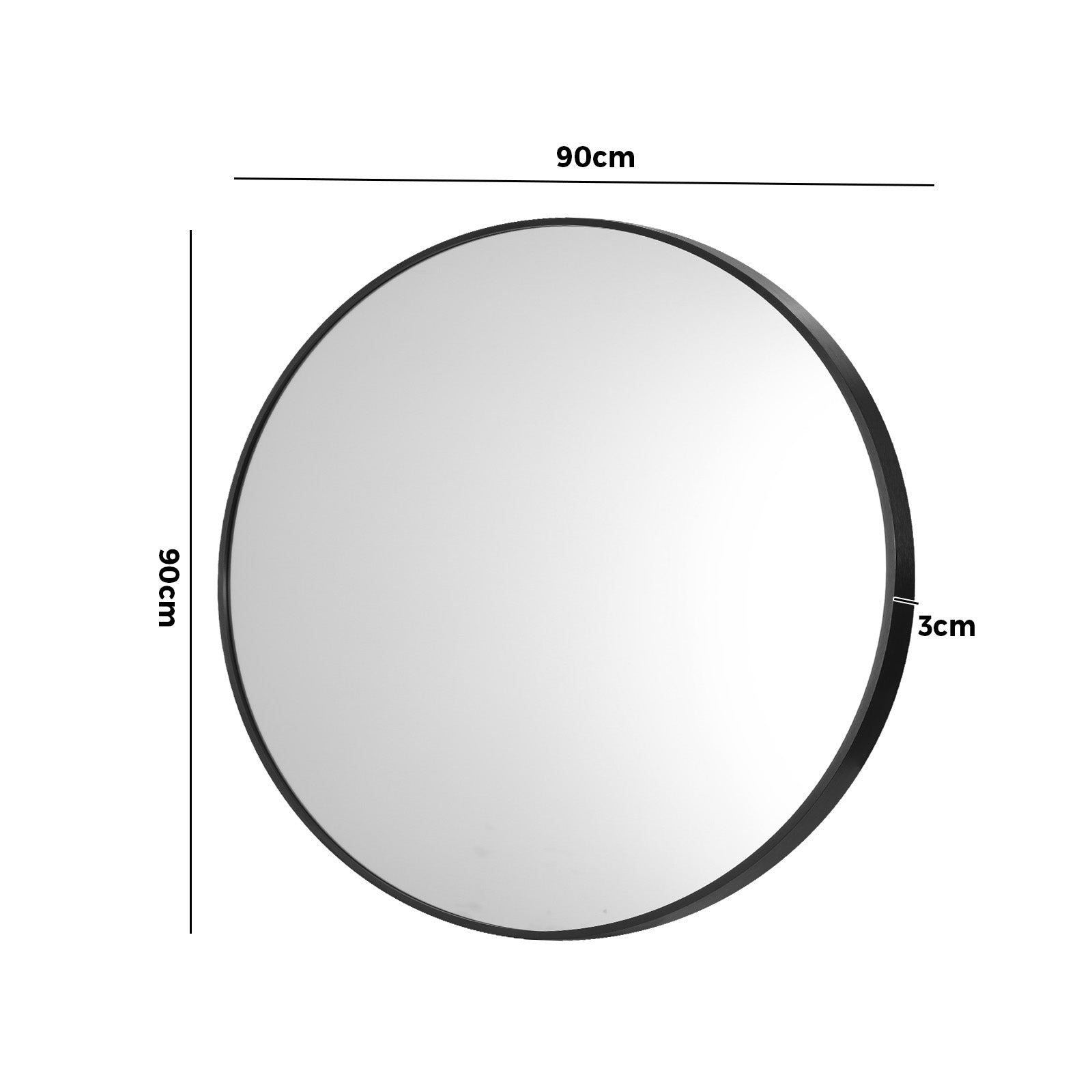 Oikiture Wall Mirrors Round Large Makeup Mirror Vanity Home Decro 90cm Black - Sunyee