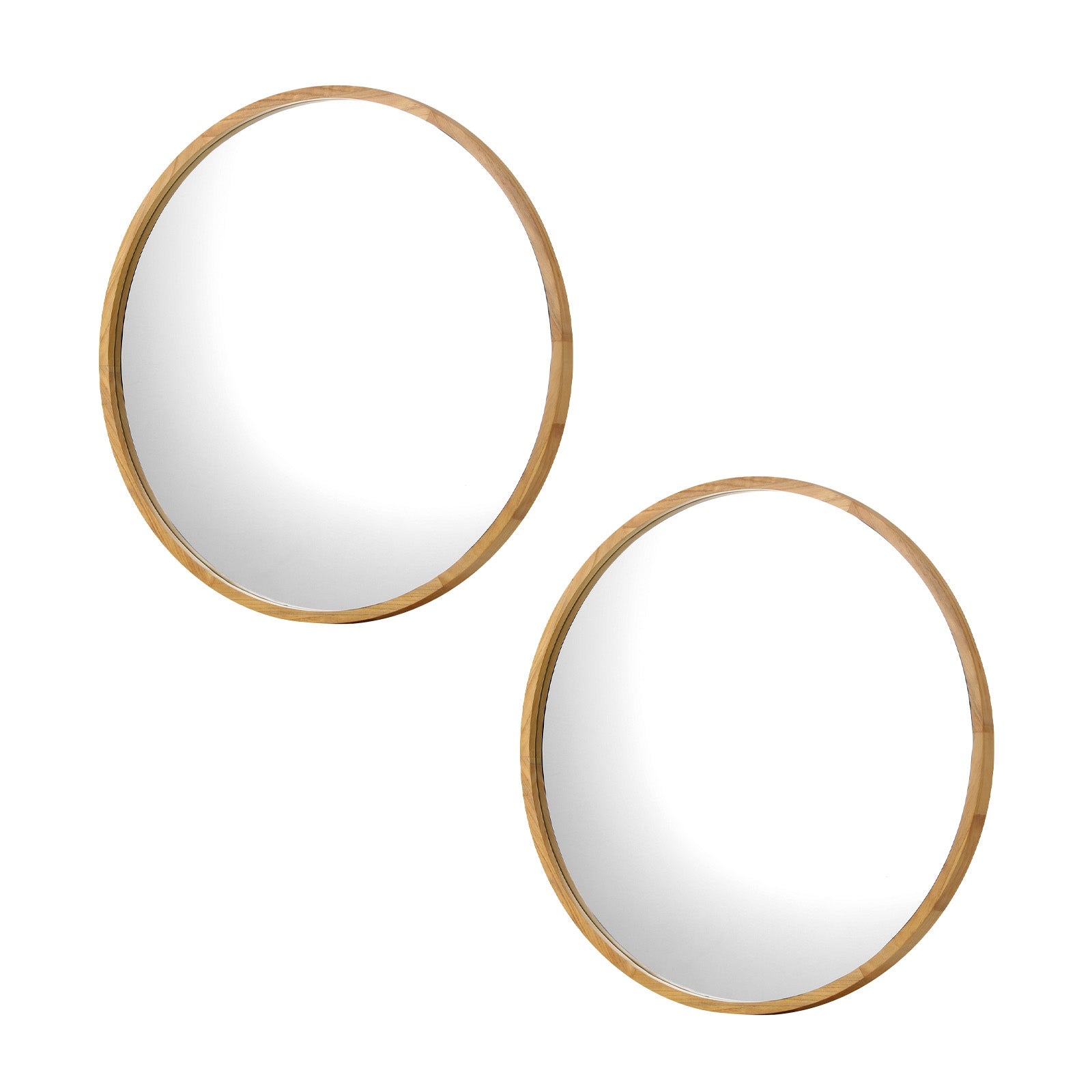 Oikiture Wall Mirrors Round Home Decor 90cm Wooden Set of 2 - Sunyee