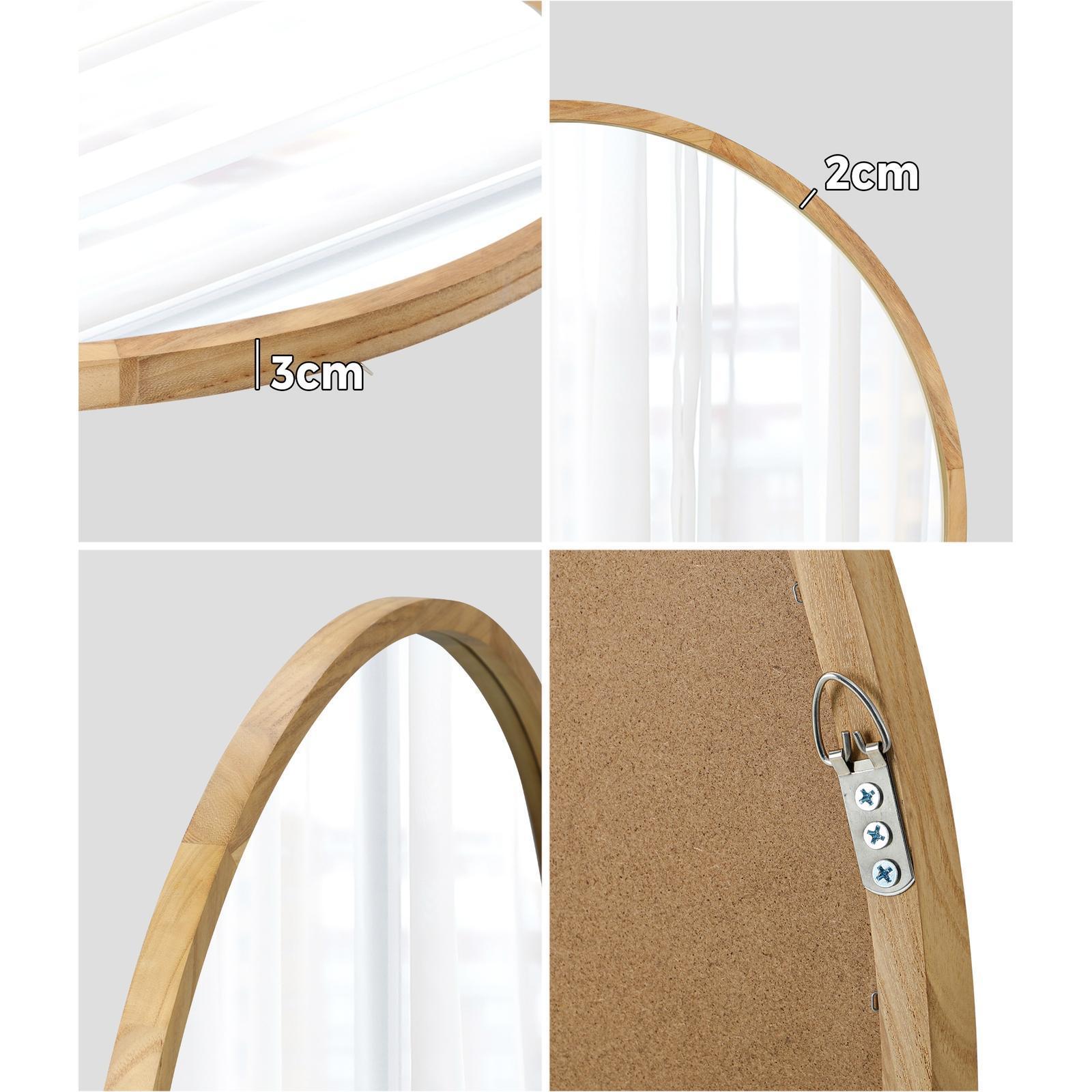 Oikiture Wall Mirrors Round Large Makeup Mirror Vanity Home Decro 90cm Wooden - Sunyee