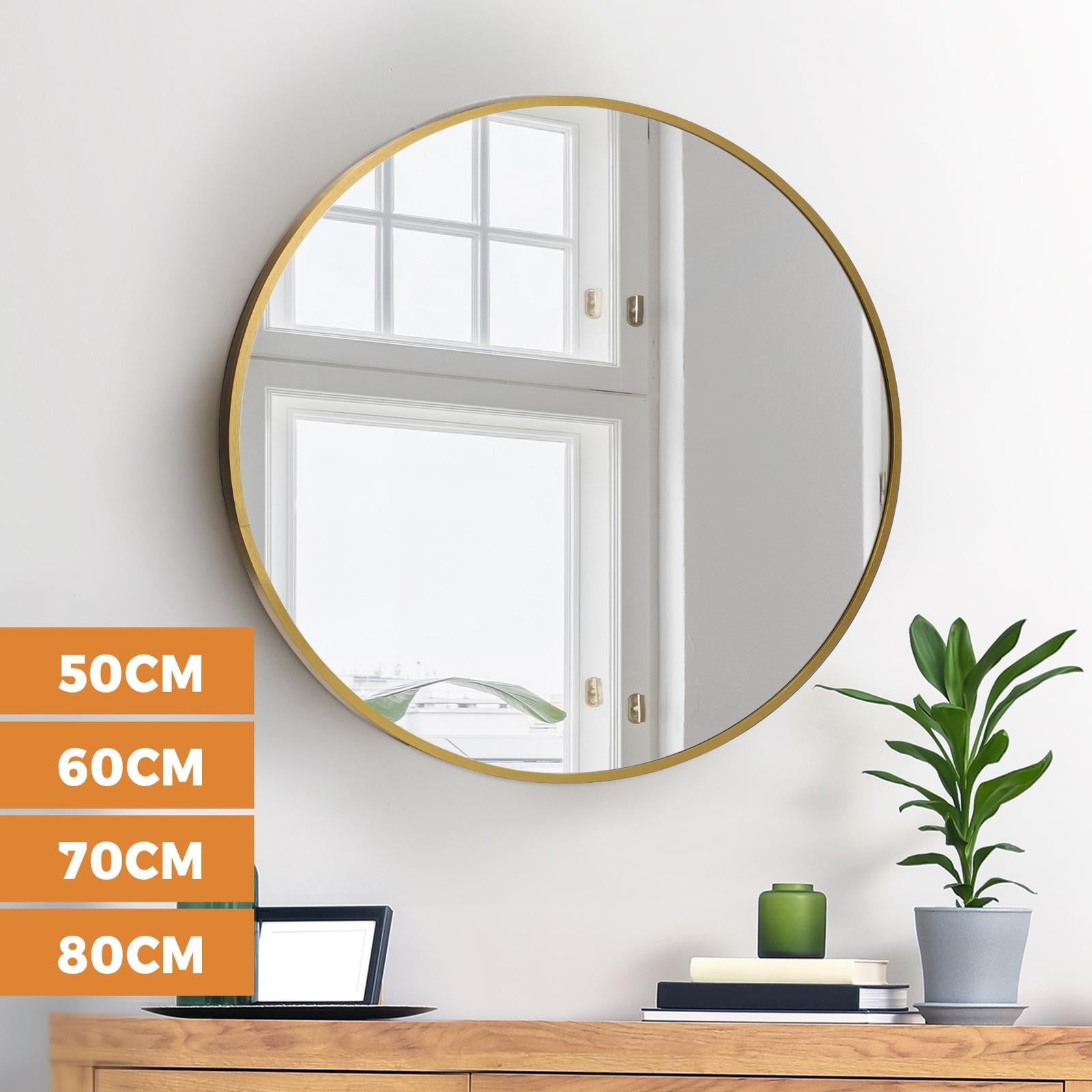 Oikiture Wall Mirrors Round Makeup Mirror Home Decor Gold 50/60/70/80 - Sunyee