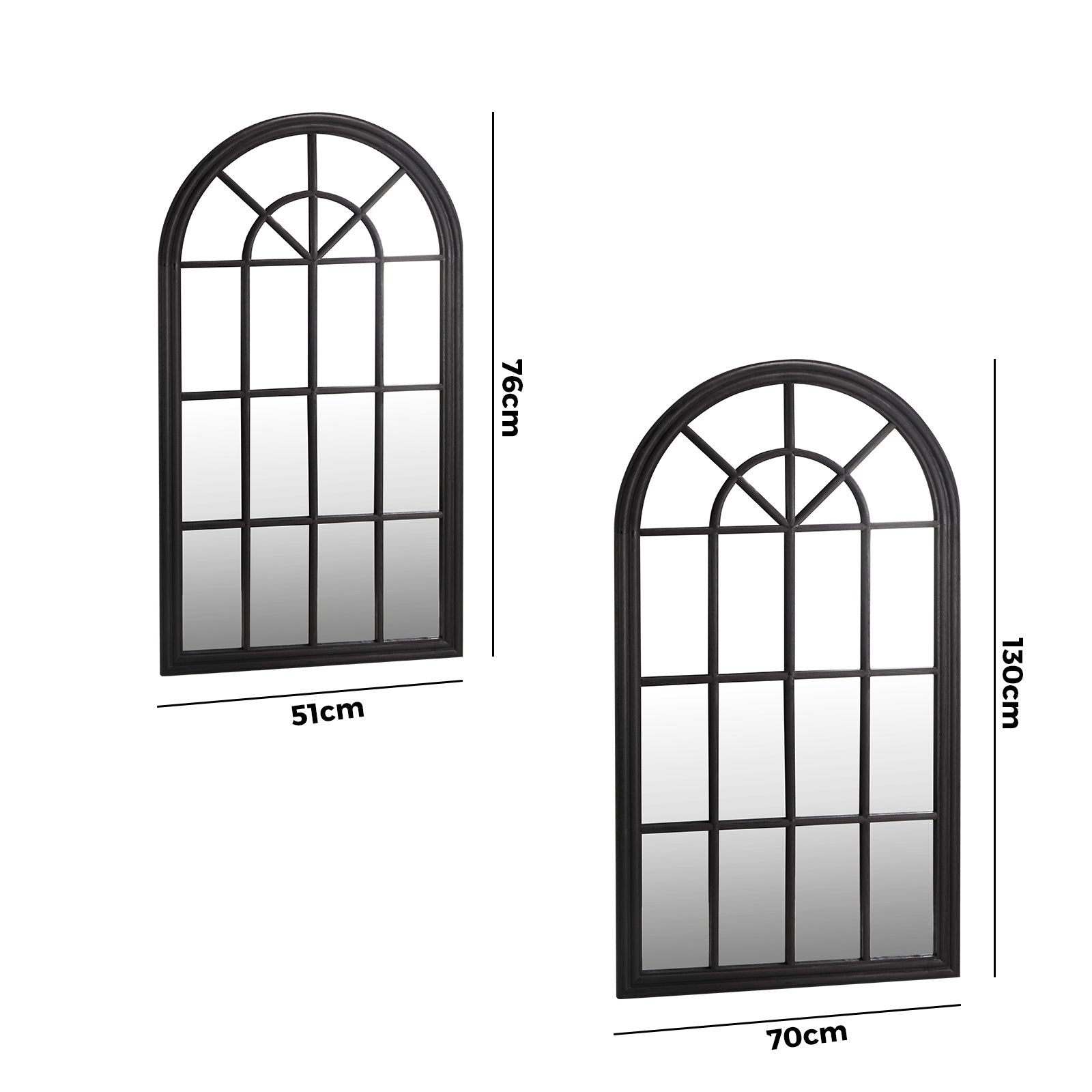 Oikiture Wooden Window Mirror Arched Wall Mirrors Home Decor Black - Sunyee