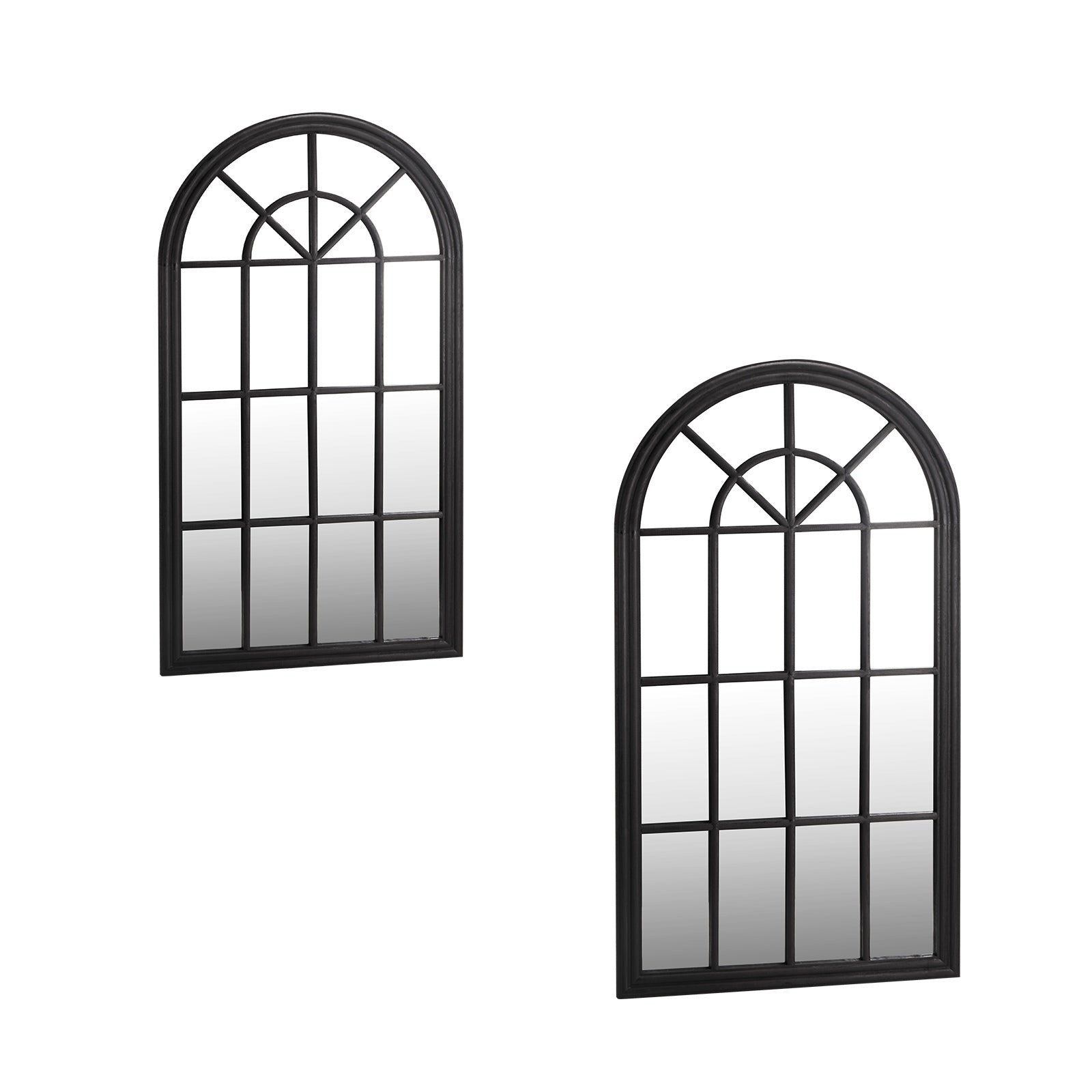 Oikiture Wooden Window Mirror Arched Wall Mirrors Home Decor Black - Sunyee